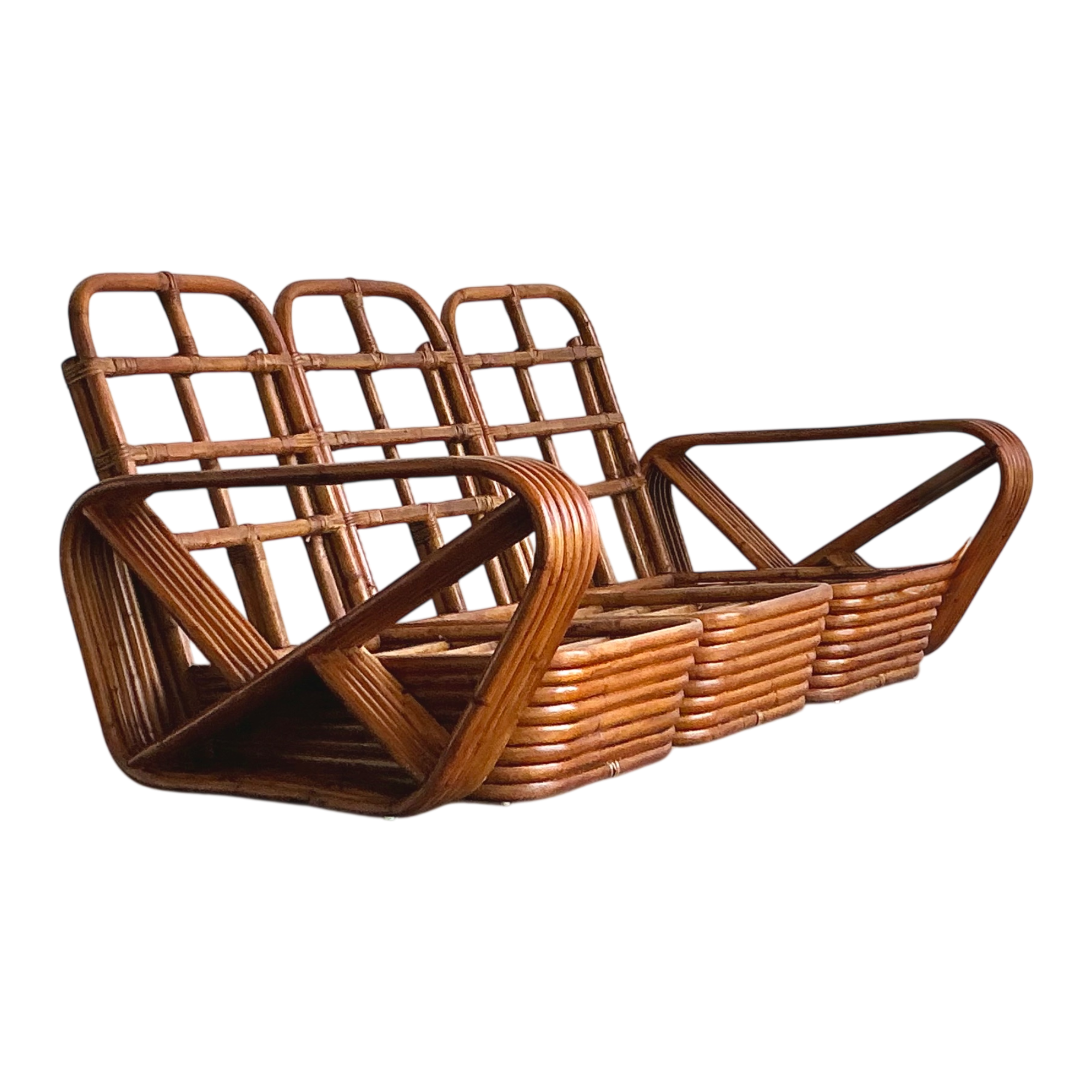 Vintage MCM Paul Frankl 6 Strand Rattan Sofa