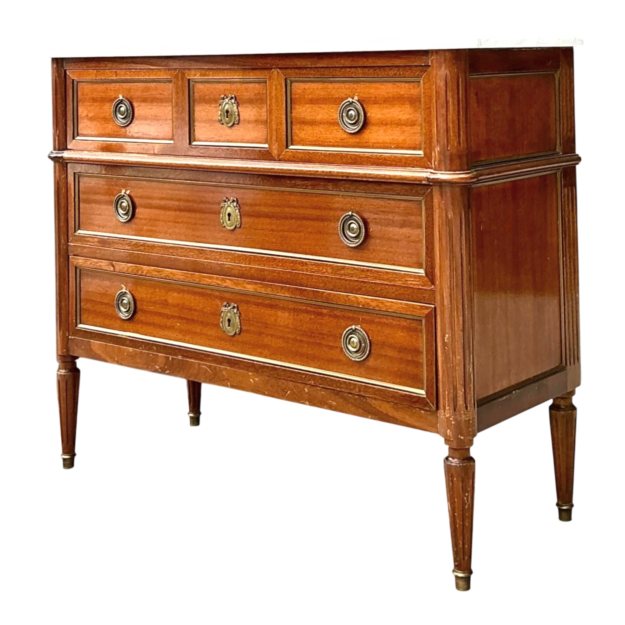 Vintage Louis XVI Neoclassical Style Wood and Marble Dresser