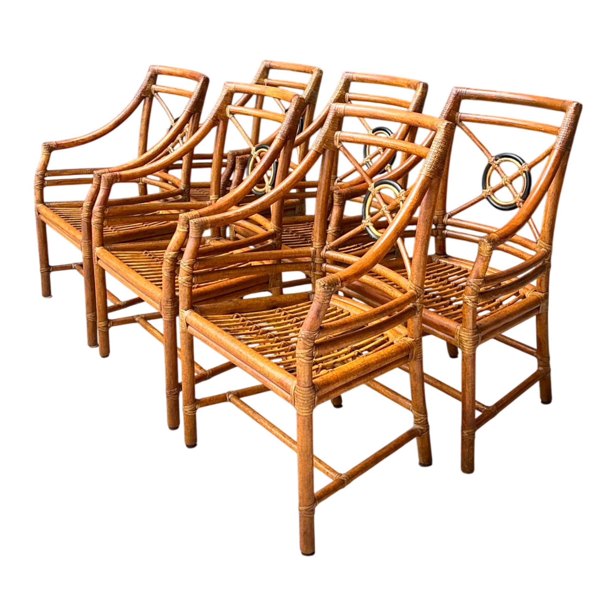 Vintage McGuire Target Back Rattan Dining Chairs - Set Of 6