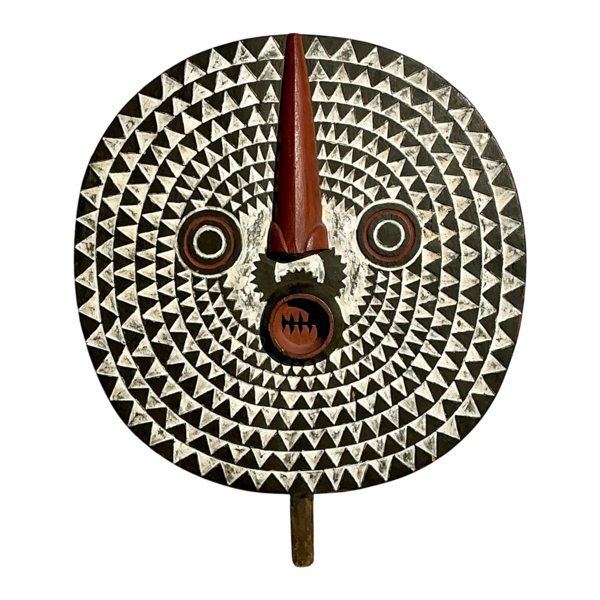 Vintage Tribal Geometric Painted Wood Shield