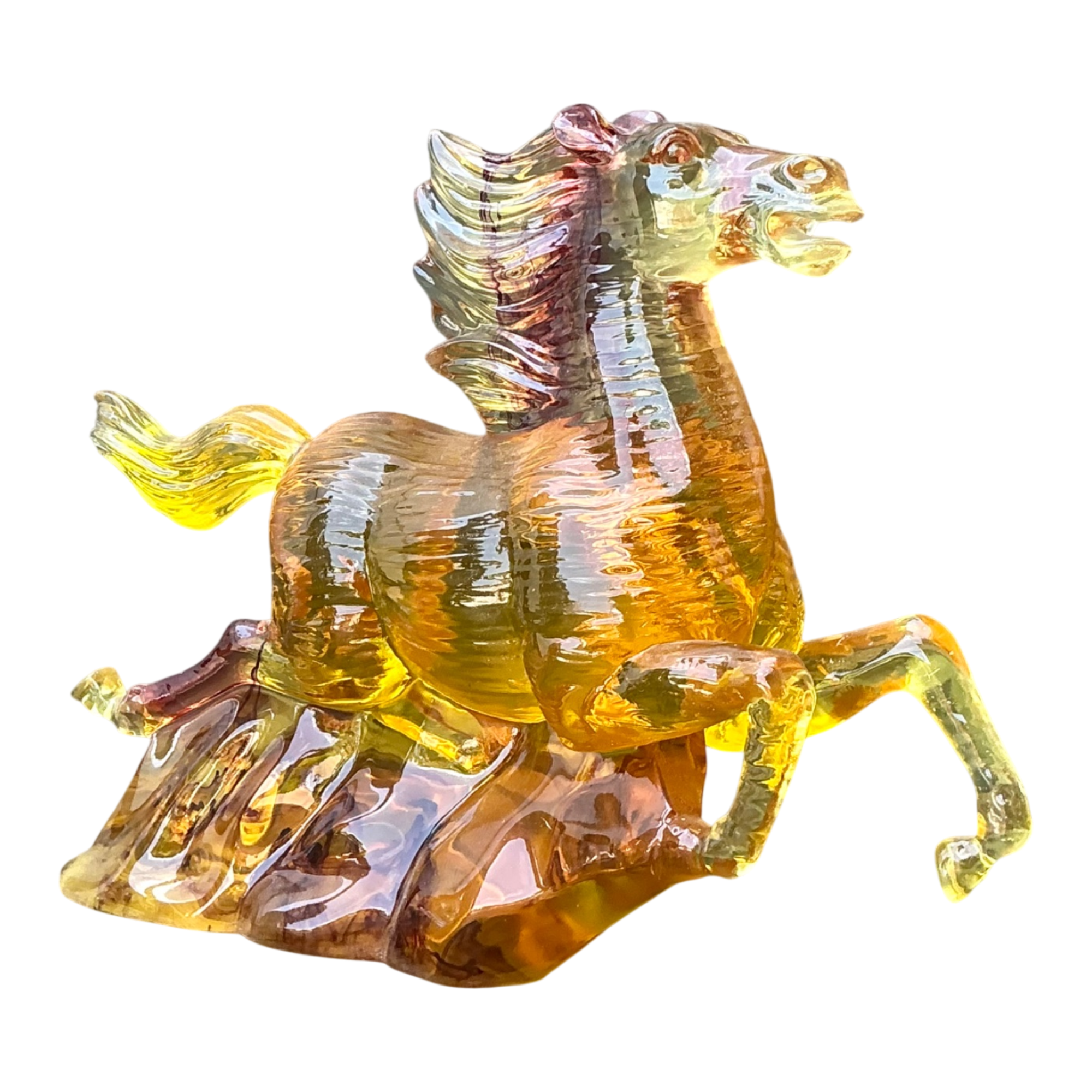 Vintage Amber Cast Lucite Running Horse Sculpture