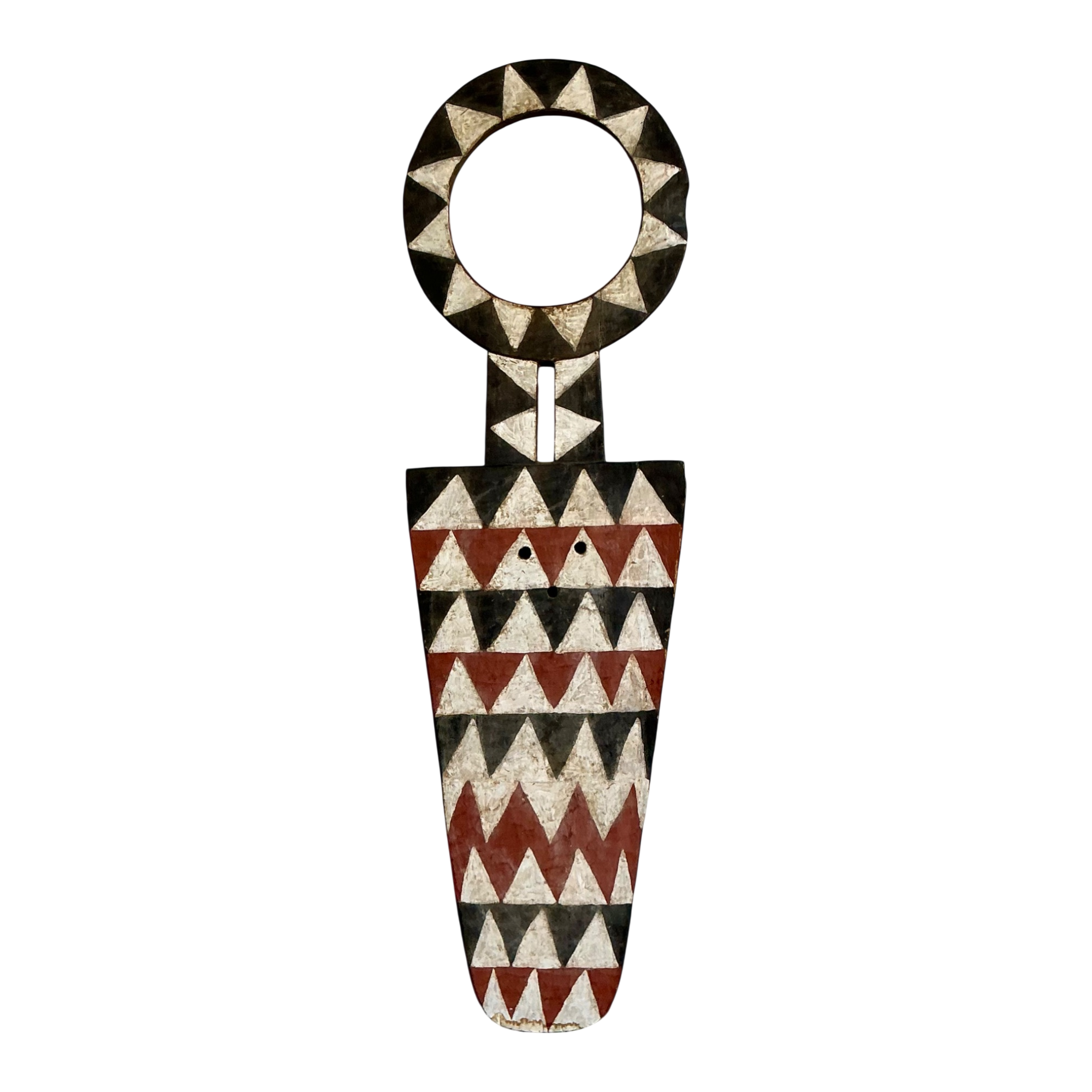 Vintage Tribal Geometric Painted Wood Shield