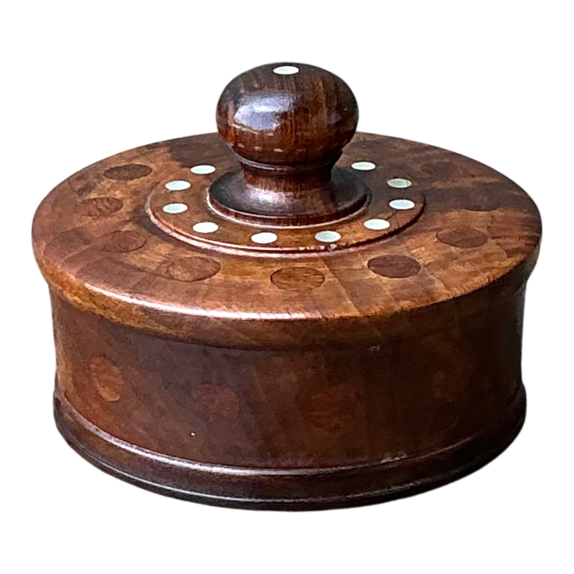 Vintage Round Wood Inlay Trinket Box