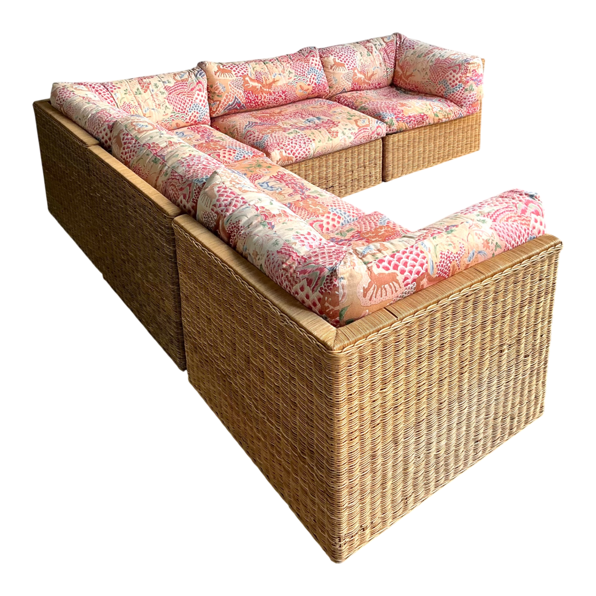 Vintage Woven Rattan Sectional Sofa