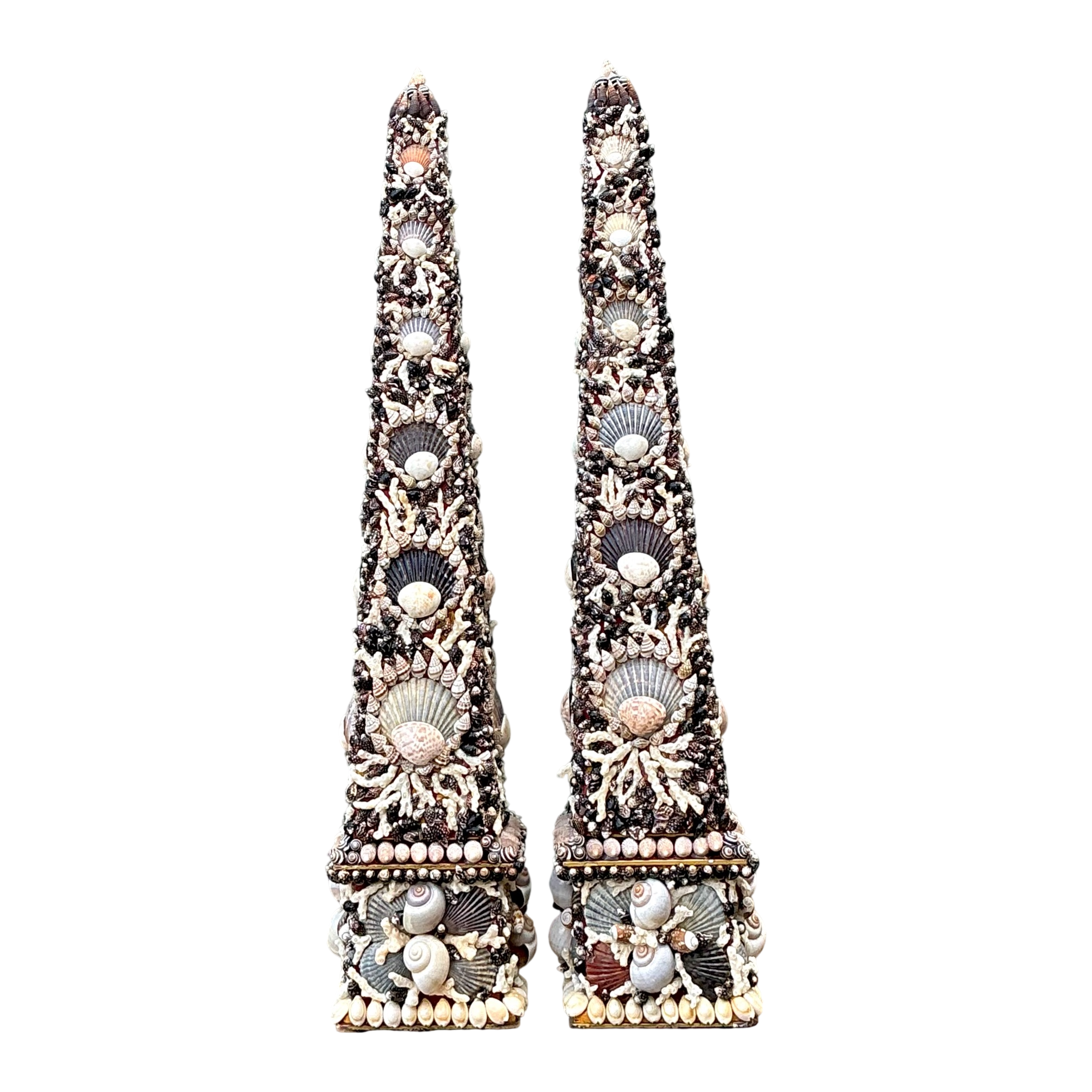 Vintage Shell Encrusted Obelisks - A Pair