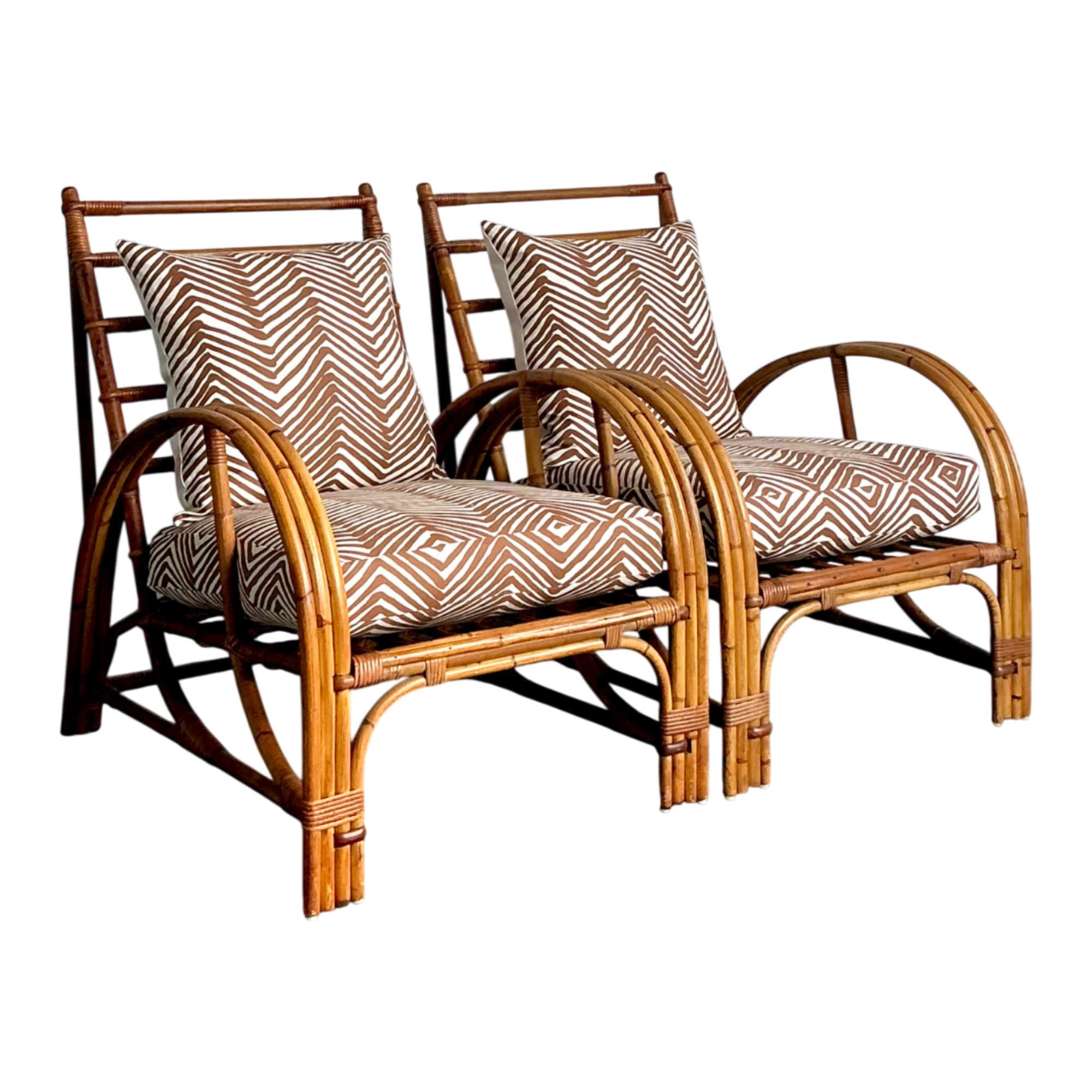Vintage Rattan Lounge Chairs In Alan Campbell “Zigzag” For Quadrille - A Pair