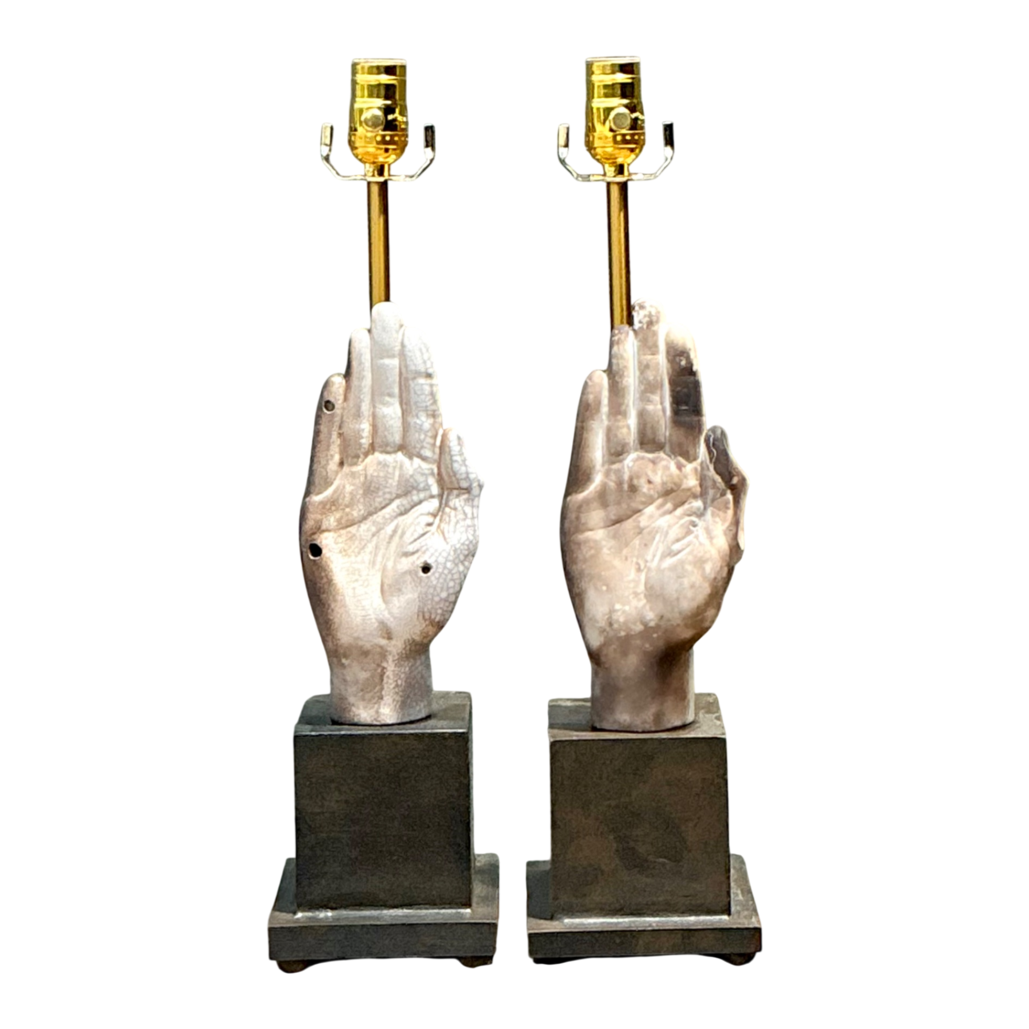 Vintage Ceramic Hand Sculpture Table Lamps - A Pair