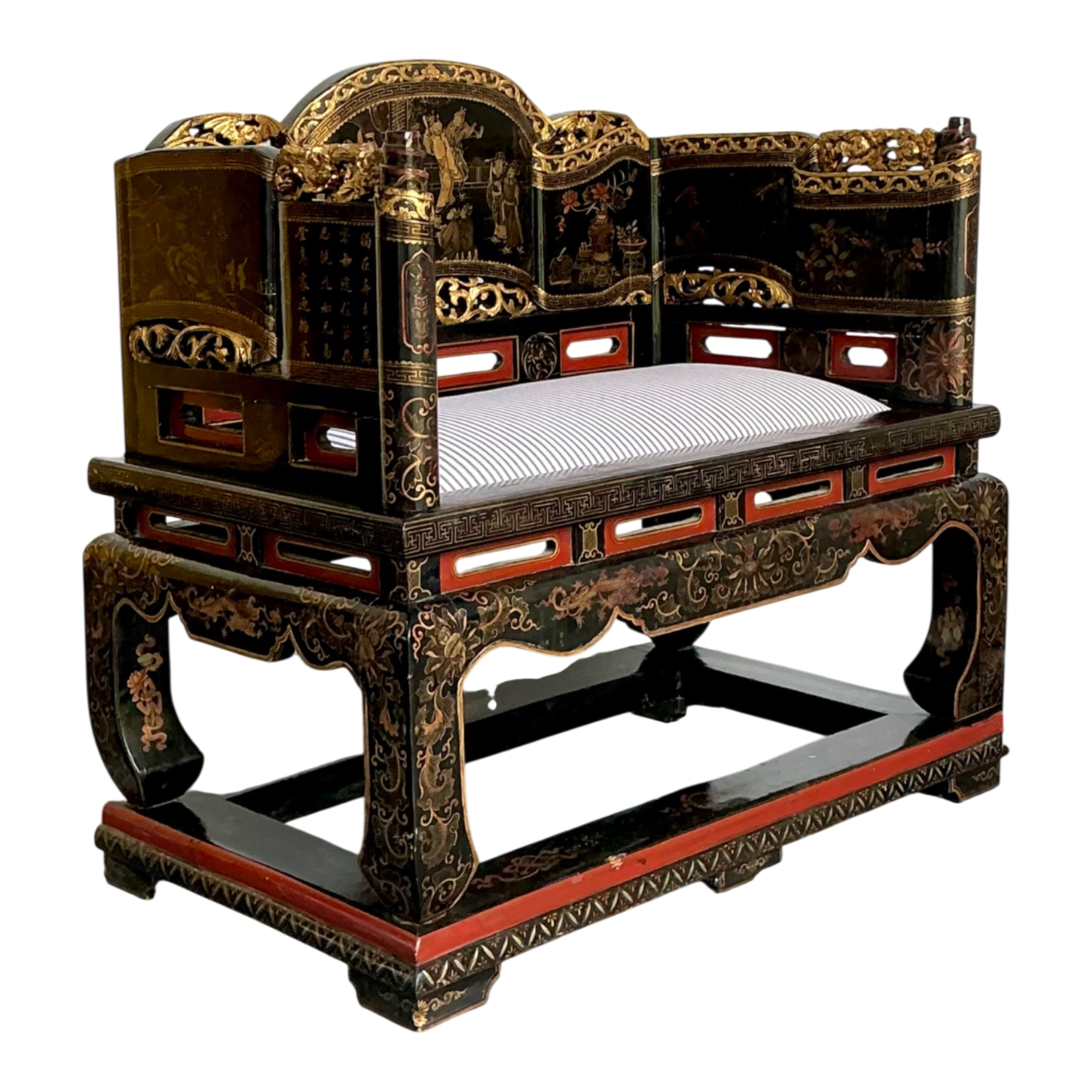 Vintage Chinese Lacquered Throne Chair