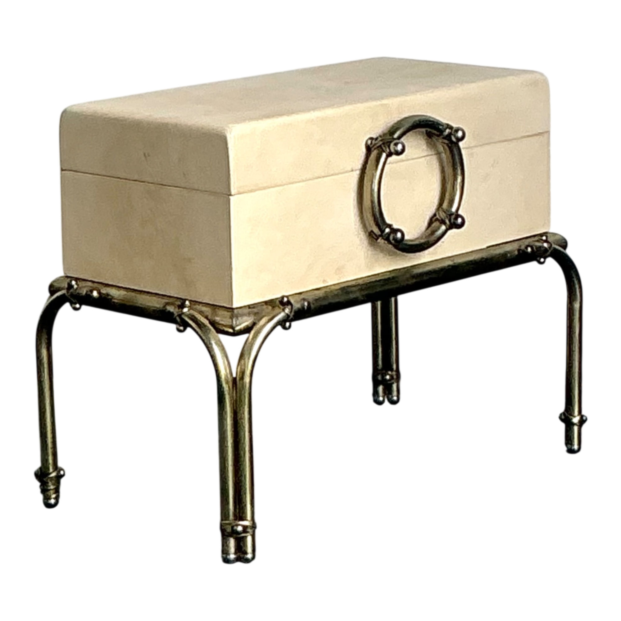 Vintage Brass and Parchment Box on Chrome Stand After Karl Springer
