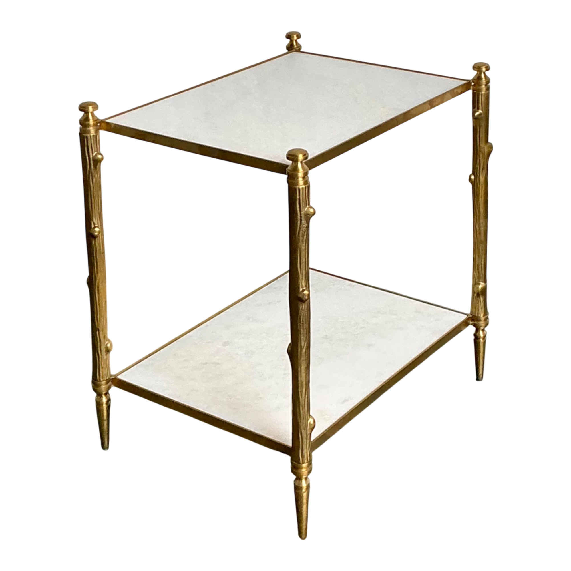 Vintage Brass Faux Bamboo Two-Tier Table