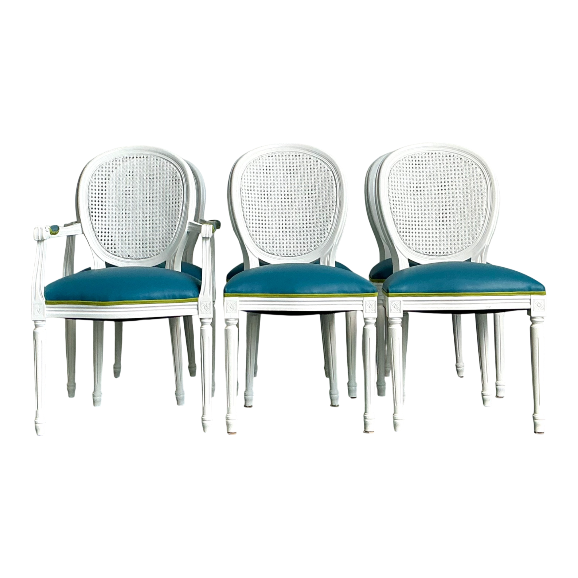 Vintage Medallion Back Cane Dining Chairs - Set Of Six