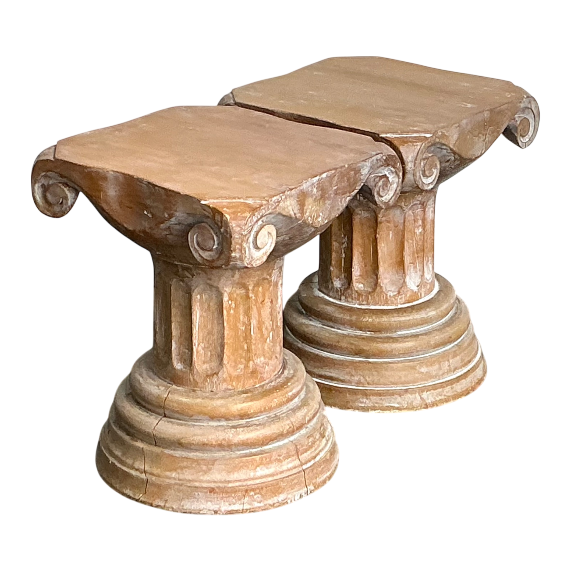Vintage Corinthian Column Pedestal Low Stools - A Pair