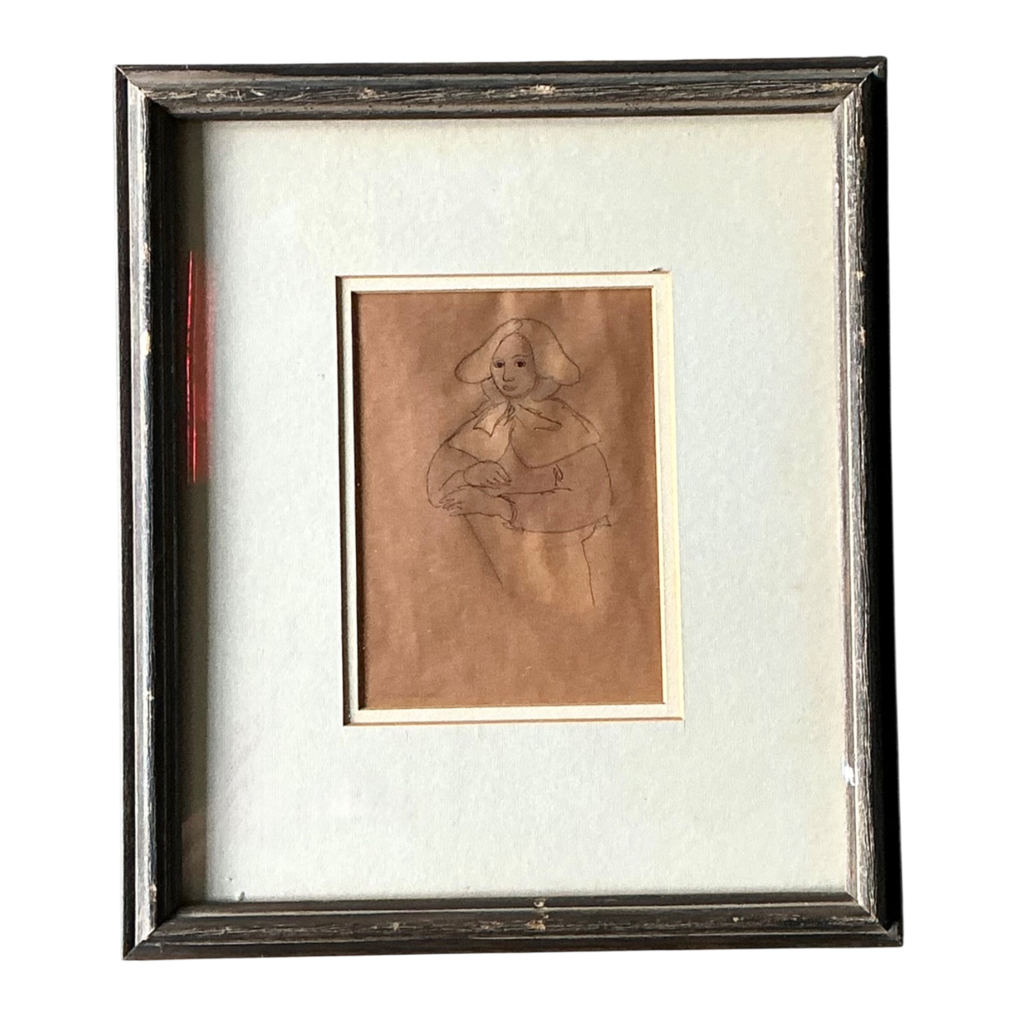 Vintage Portrait Drawing in Frame
