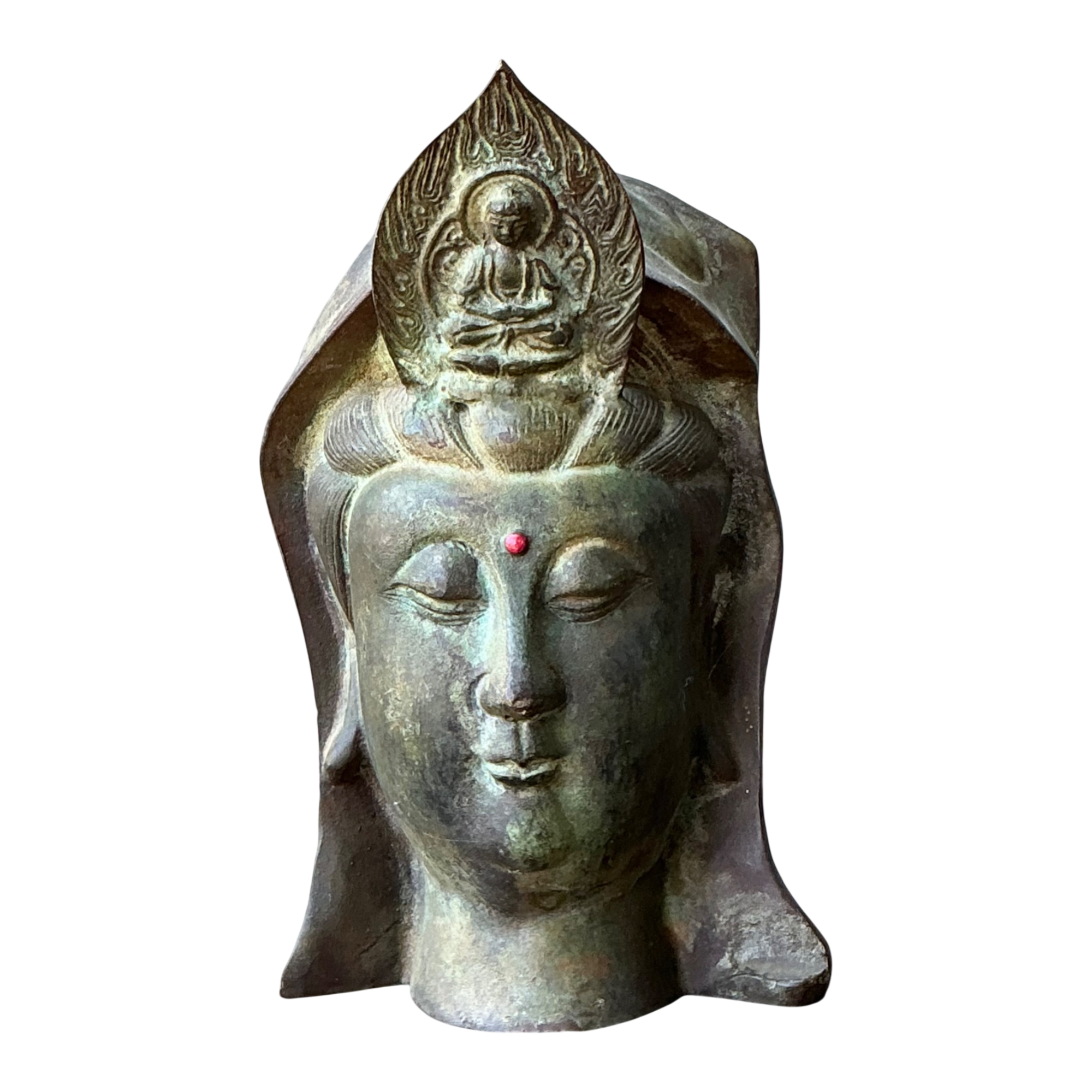 Vintage Patinated Bronze Buddha Head