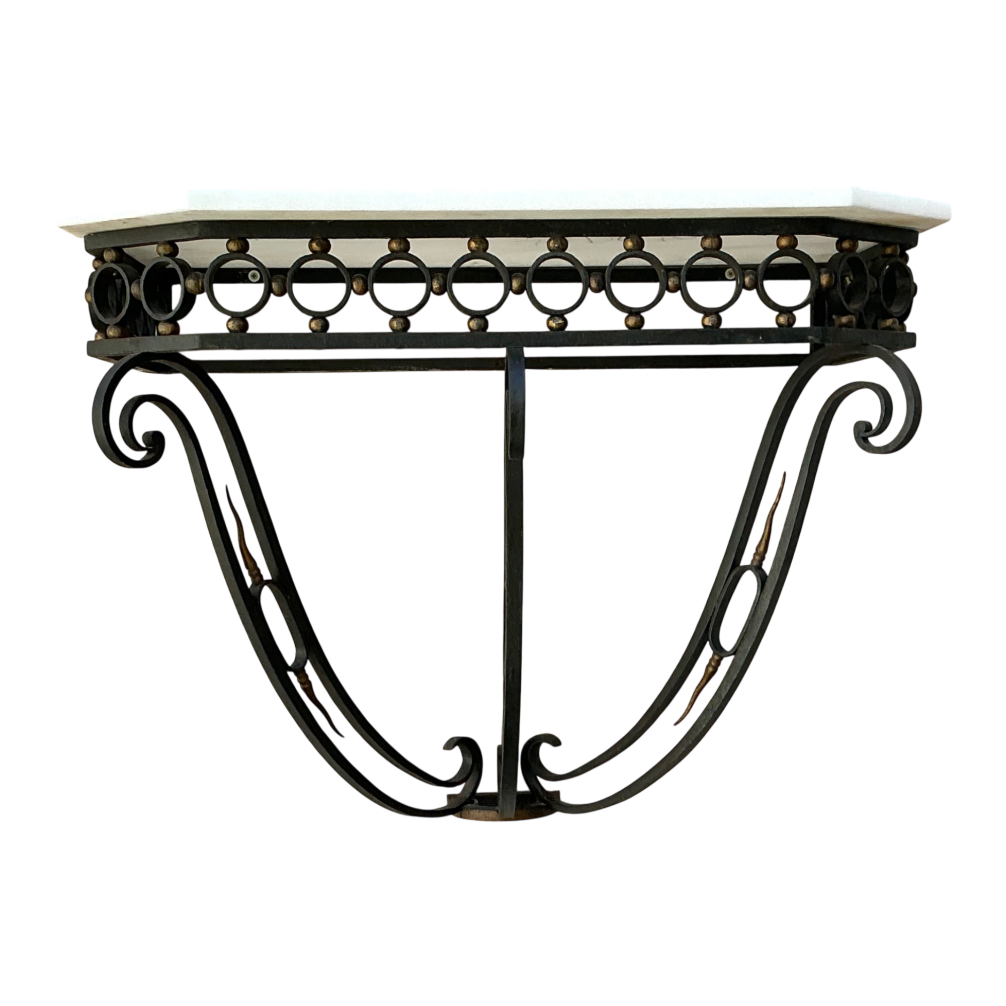 Vintage Scrolled Iron Wall Console After Royere