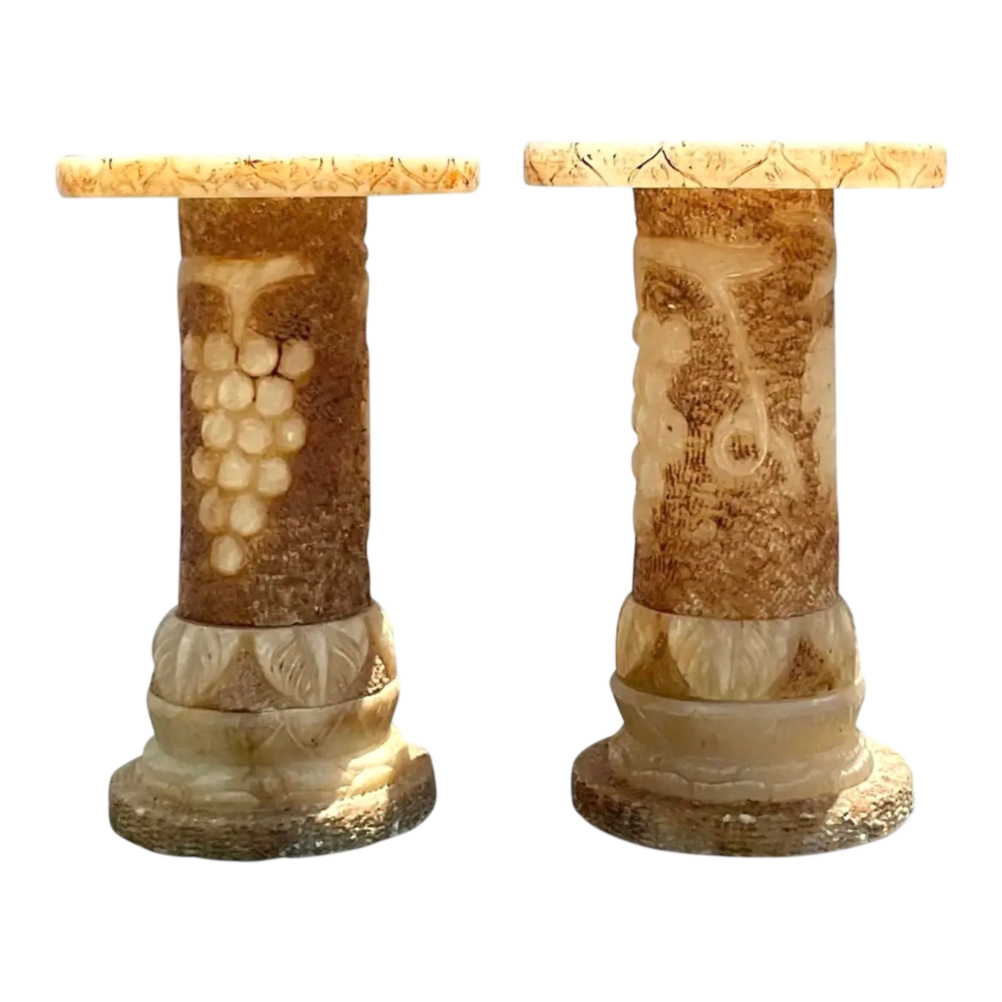 Vintage Italian Carved Alabaster Pedestals - A Pair