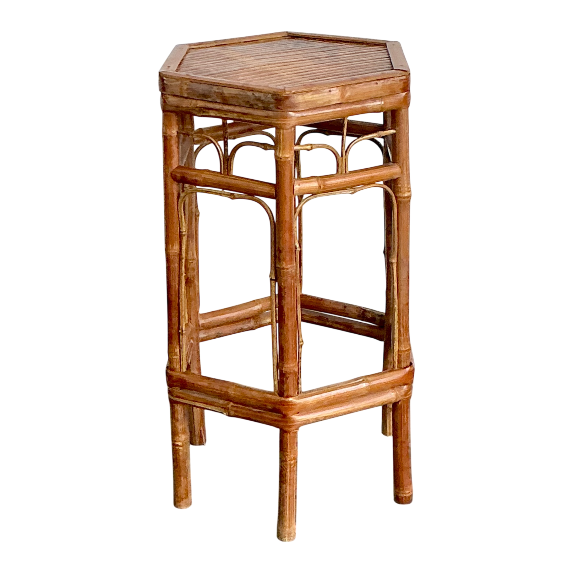 Vintage Bamboo Hexagonal Plant Stand