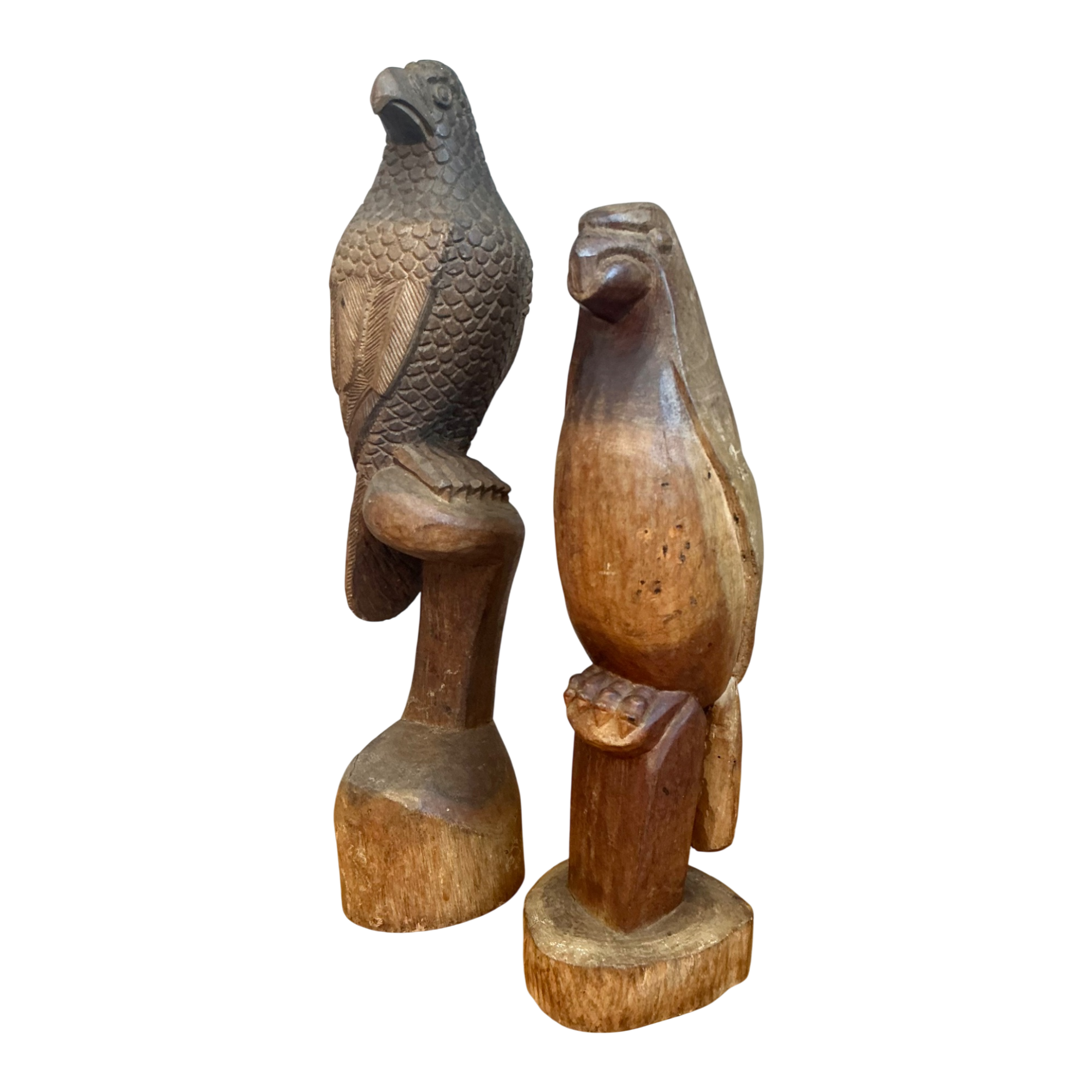 Vintage Carved Wood Bird Sculptures - A Pair