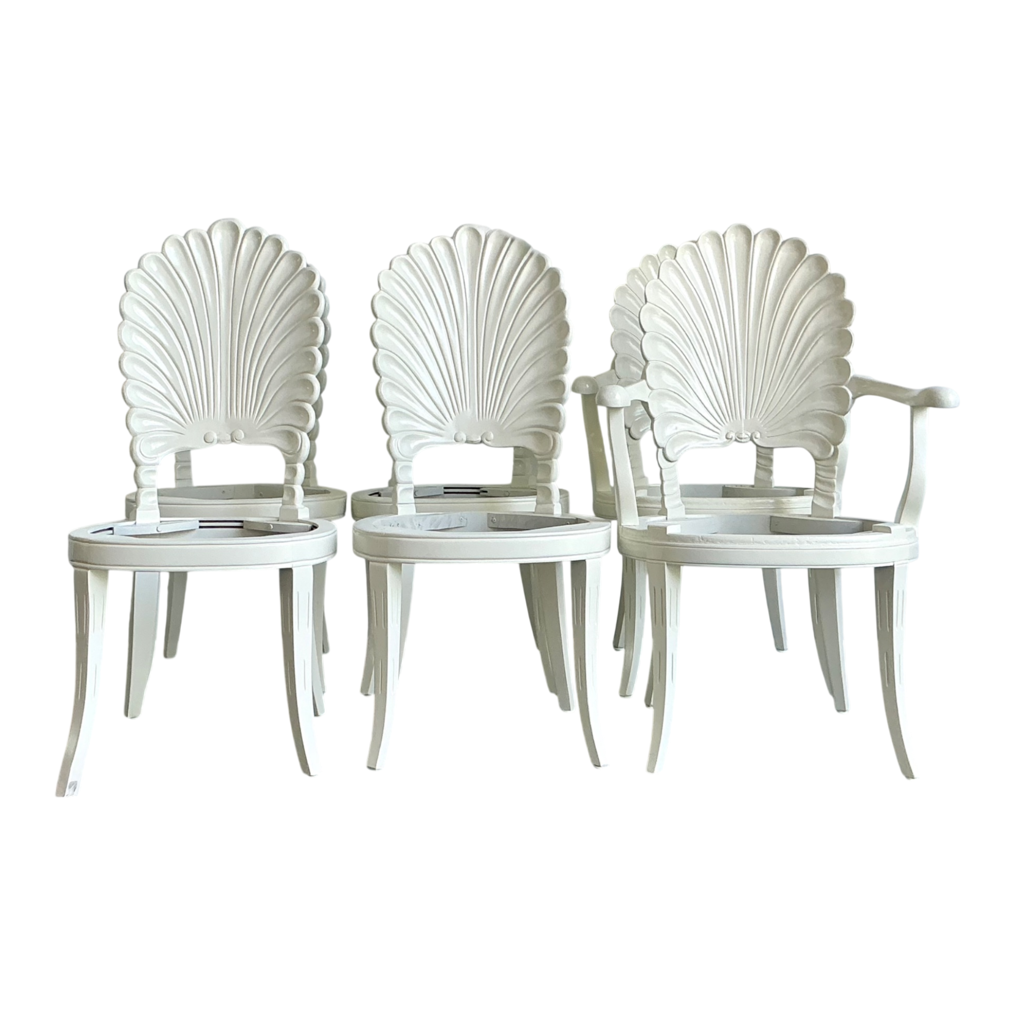 Vintage Hand Carved Grotto Dining Chairs - Set Of 6