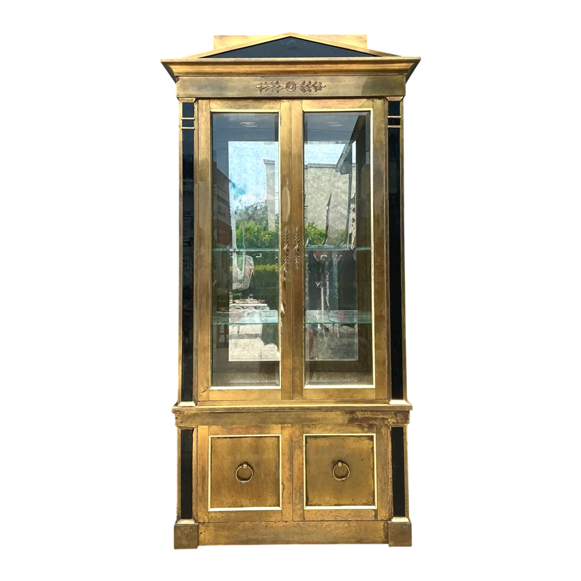 Vintage Mastercraft Brass Pediment Cabinet