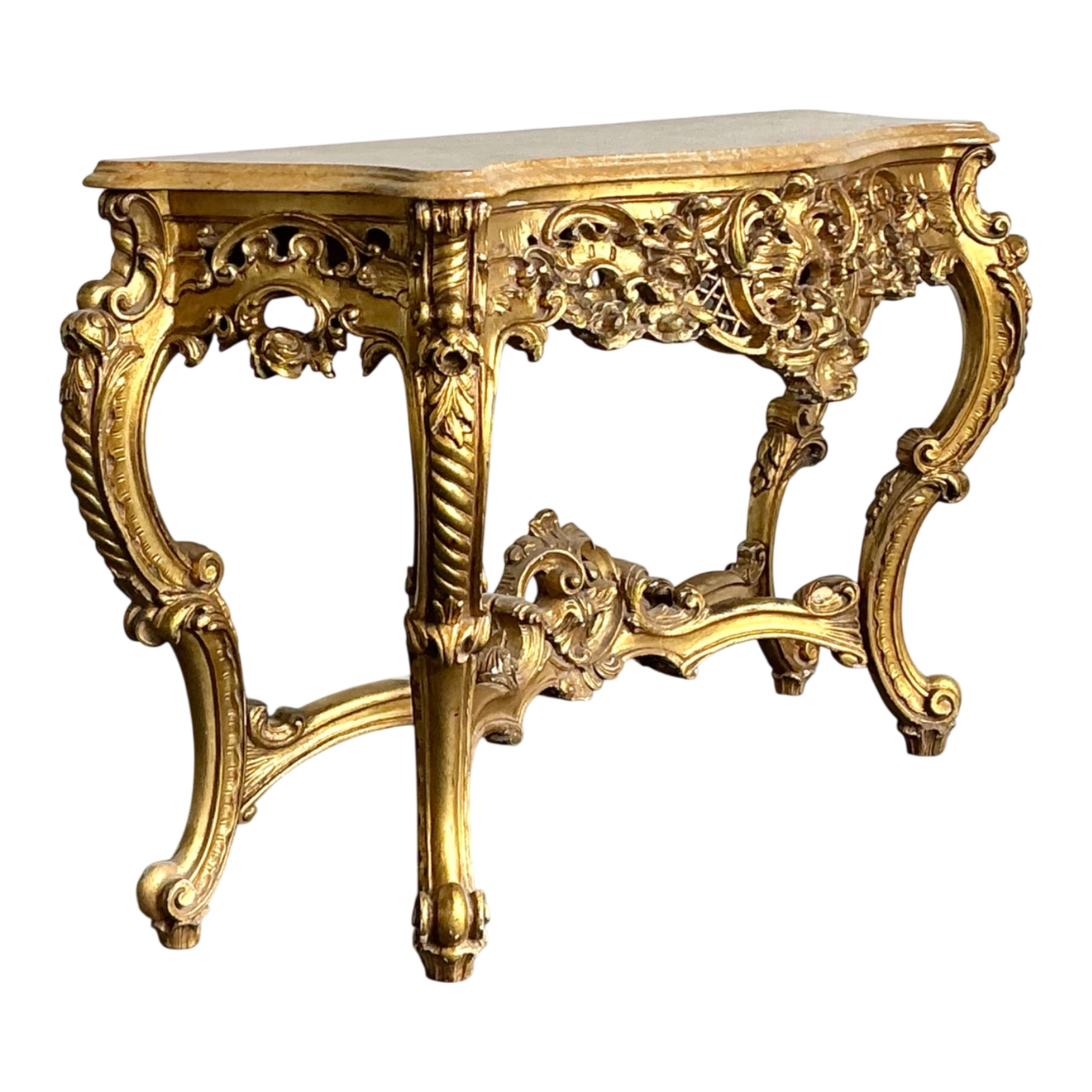 Antique Giltwood Rococo Style Console Marble Top Table
