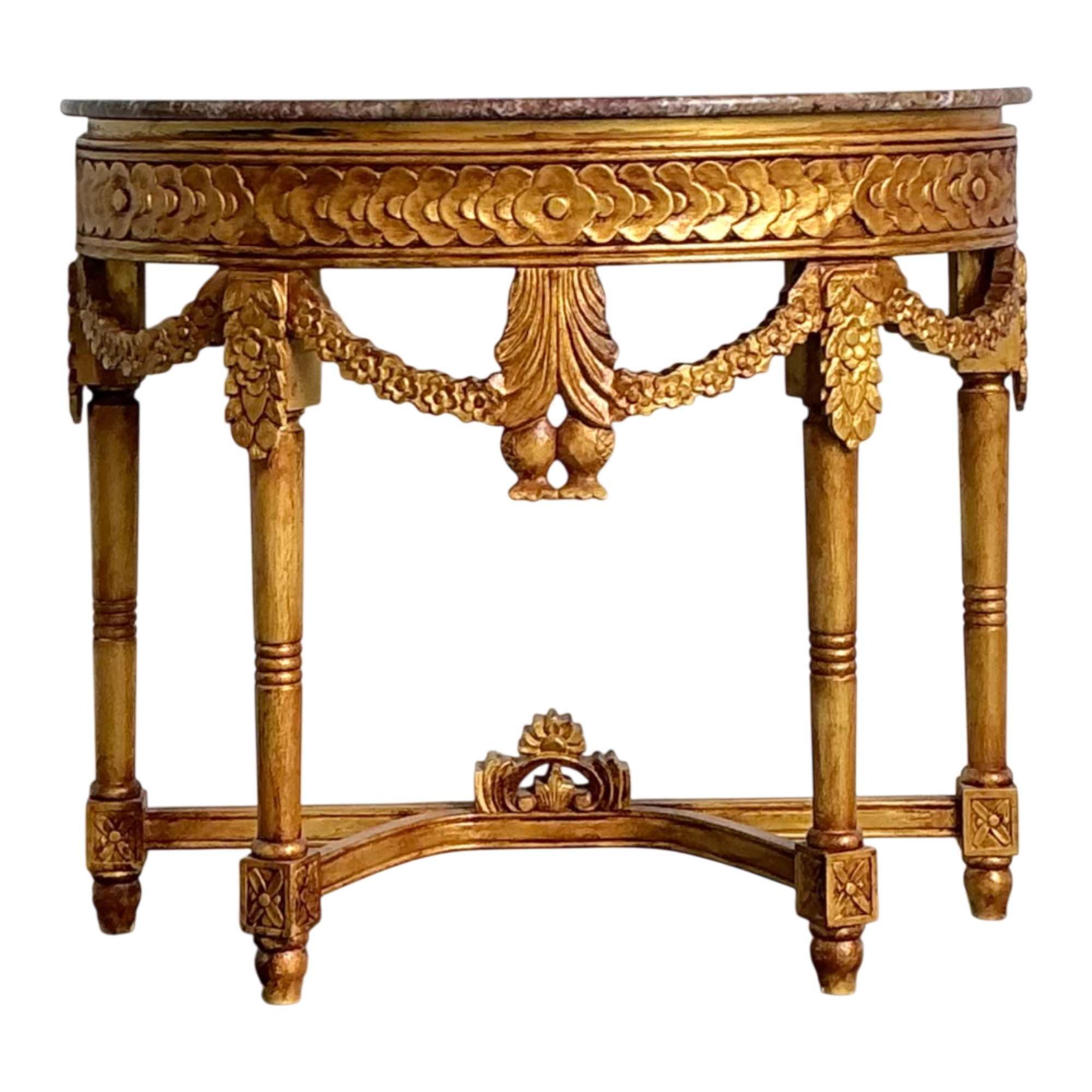 Antique Carved Giltwood Pomegranate Console with Marble Top
