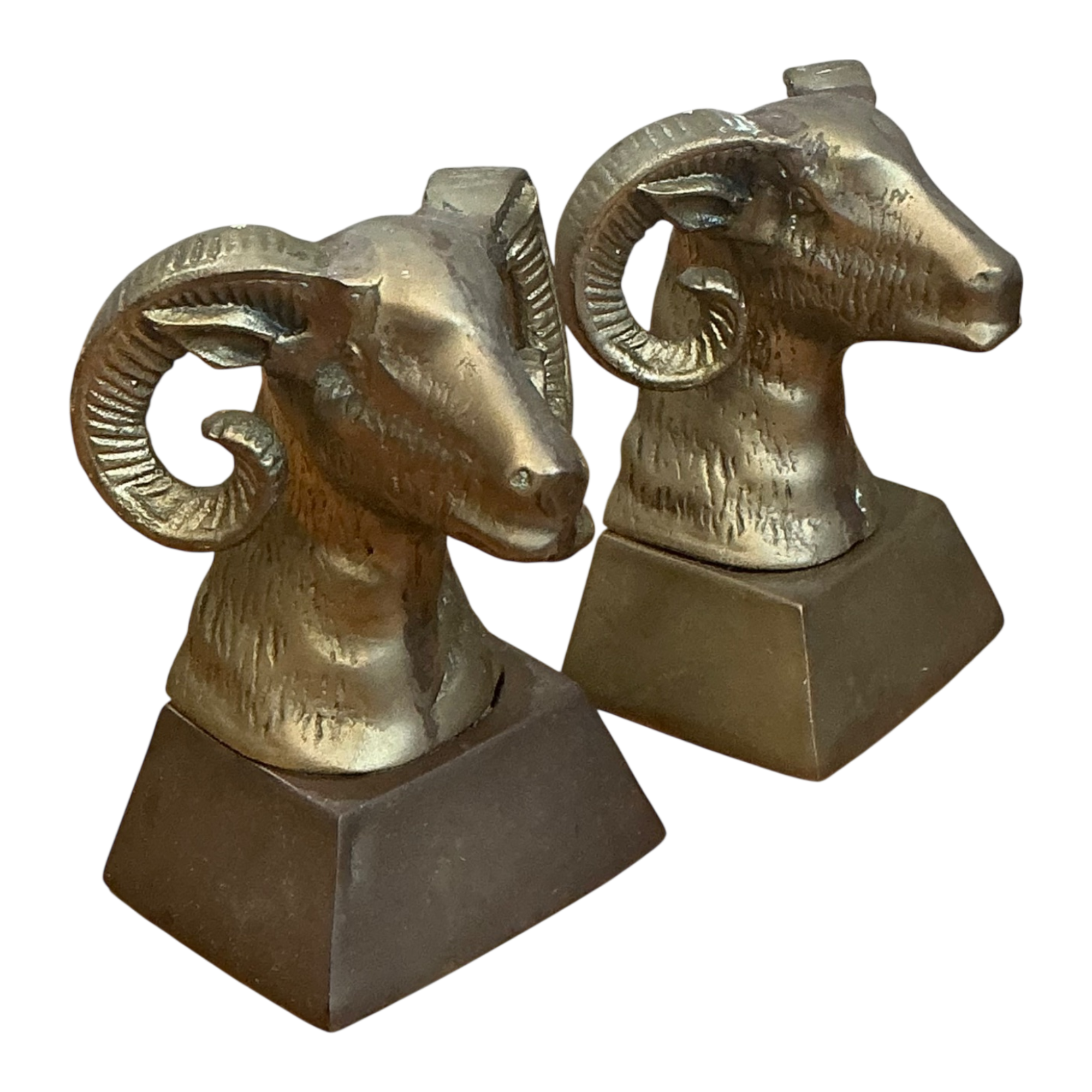 Vintage Brass Ram Bust Bookends - A Pair