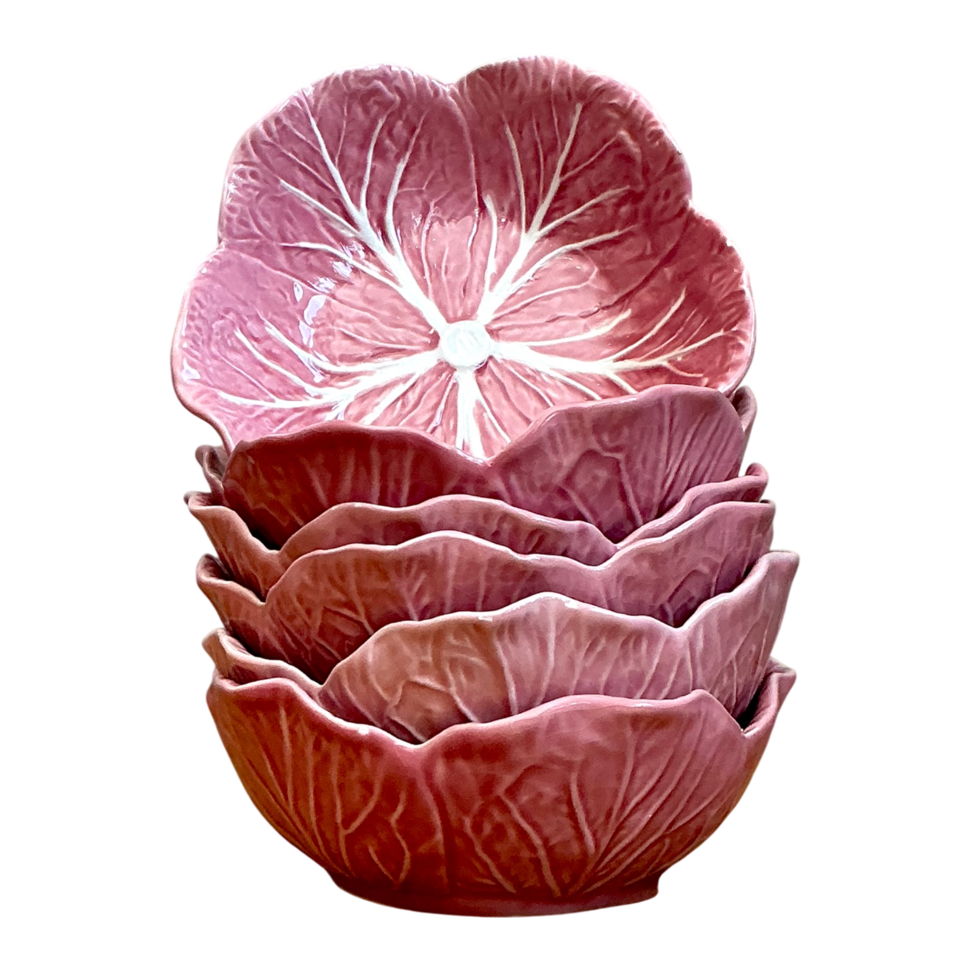 Vintage Bordallo Pinheiro Pink Cabbage Bowls - Set Of 6