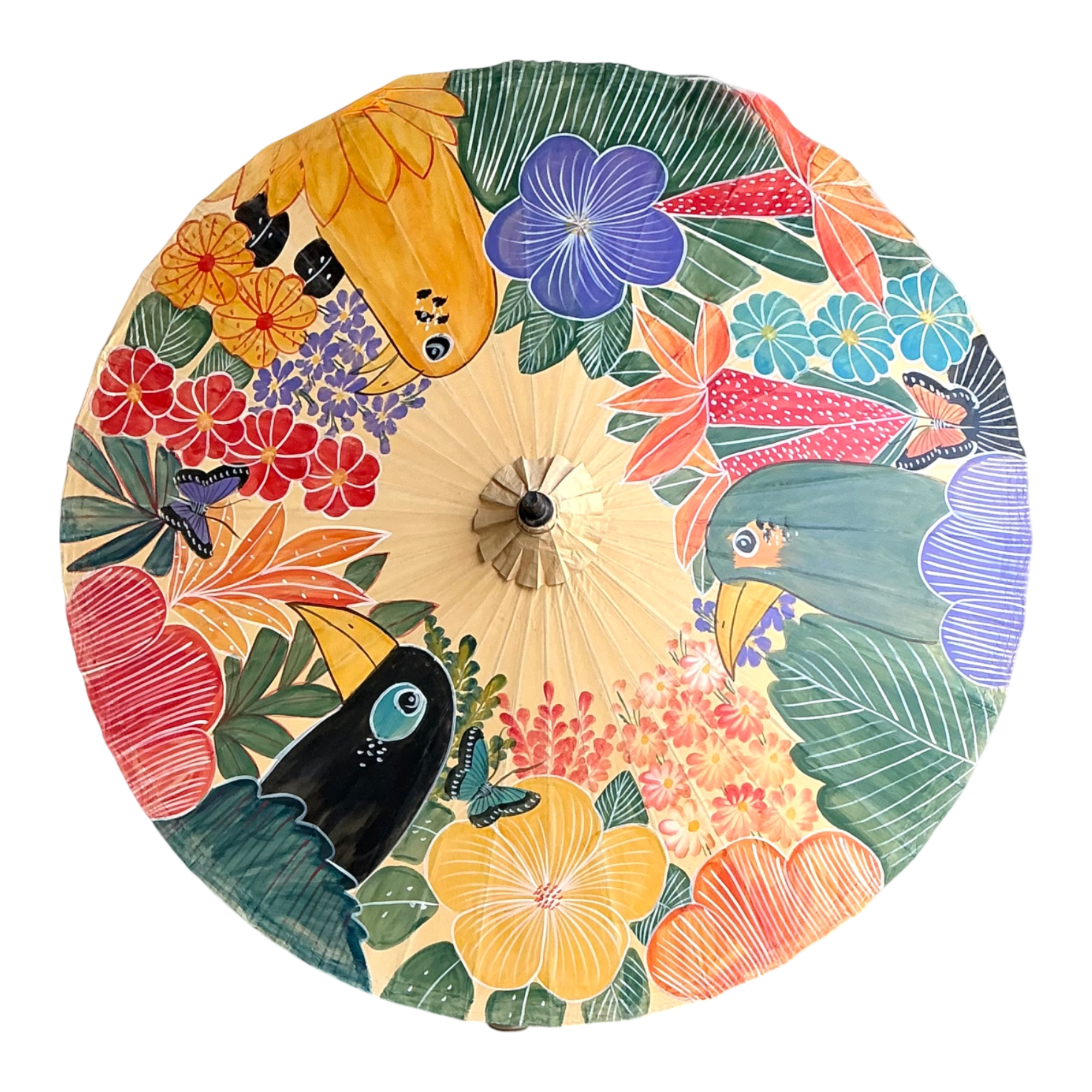 Vintage Monumental Hand Painted Paper Umbrella