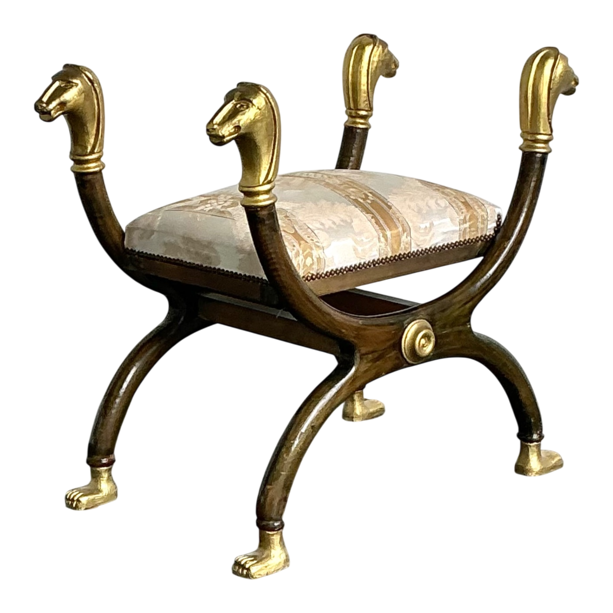 Vintage Egyptian Revival Gilt Ram’s Head Curule Seat