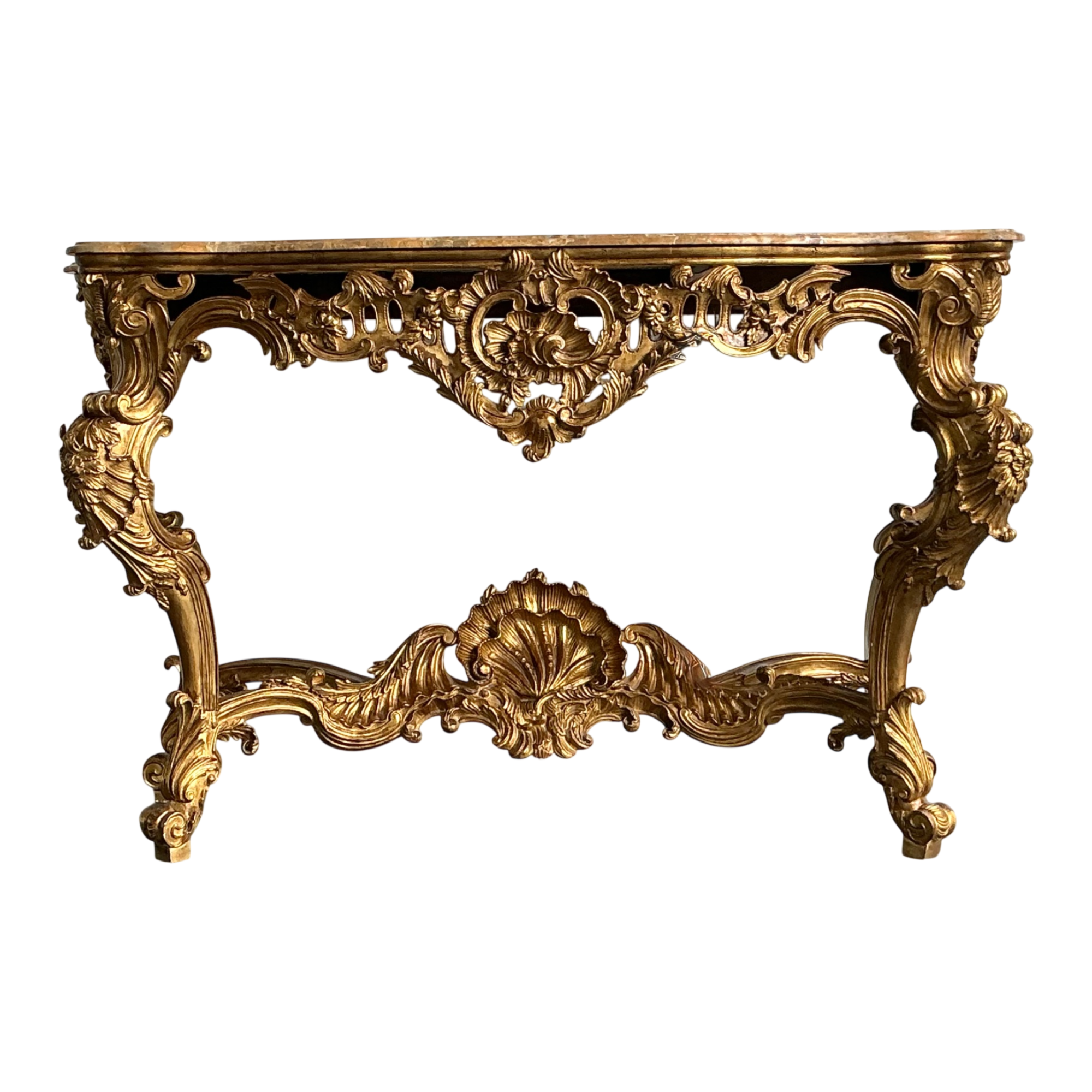 Antique Rococo Giltwood Console with Marble Top