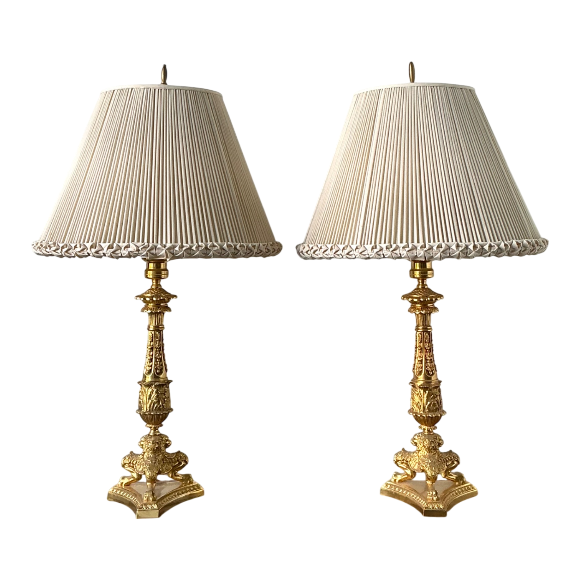 Vintage Empire Gilt Candlestick Lamps - A Pair