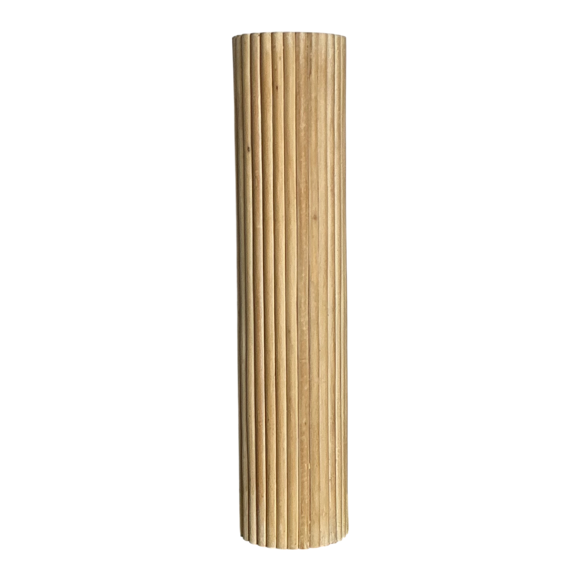 Vintage Ribbed Wood And Rattan Large Pedestal