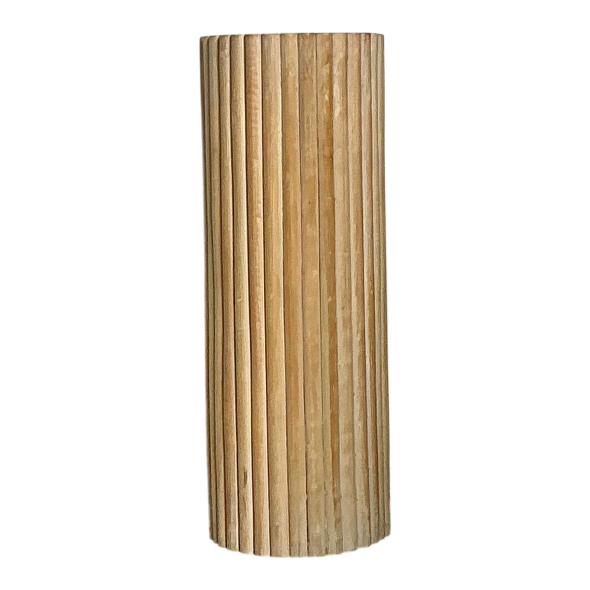 Vintage Ribbed Wood And Rattan Medium Pedestal