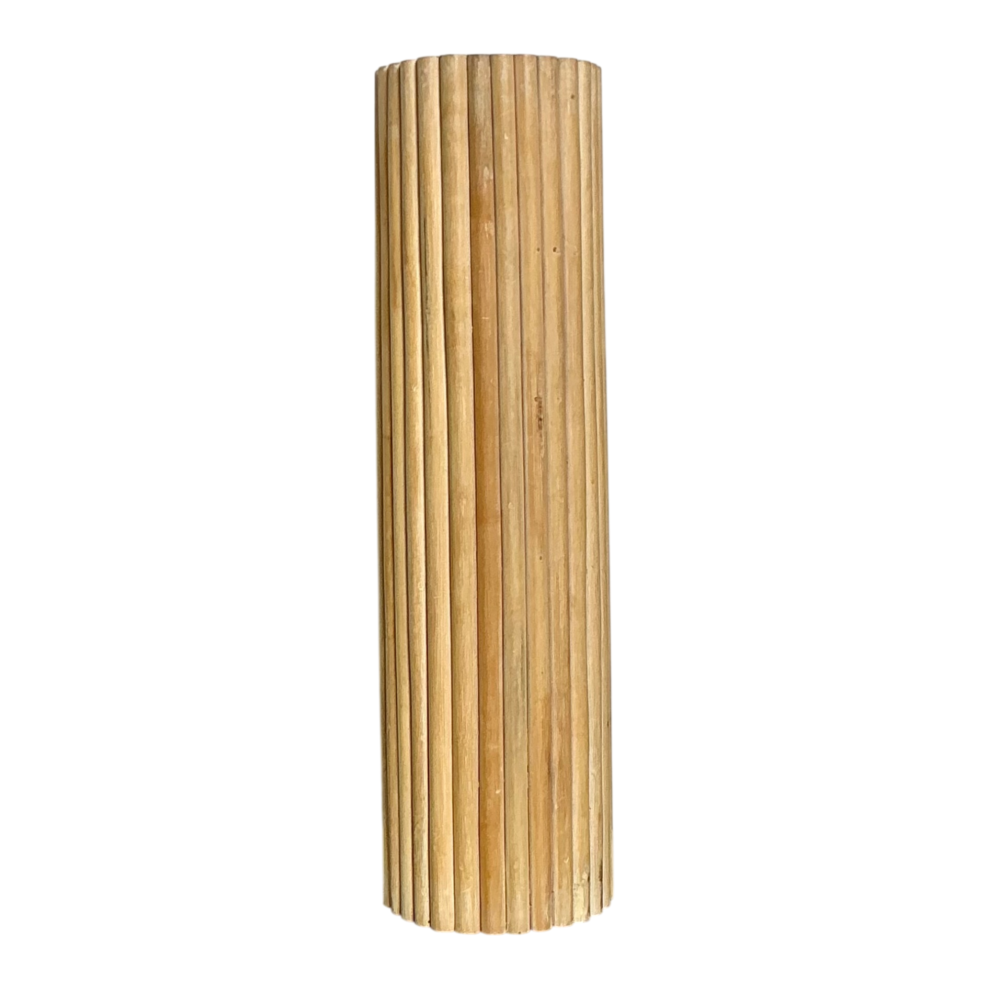 Vintage Ribbed Wood And Rattan Small Pedestal