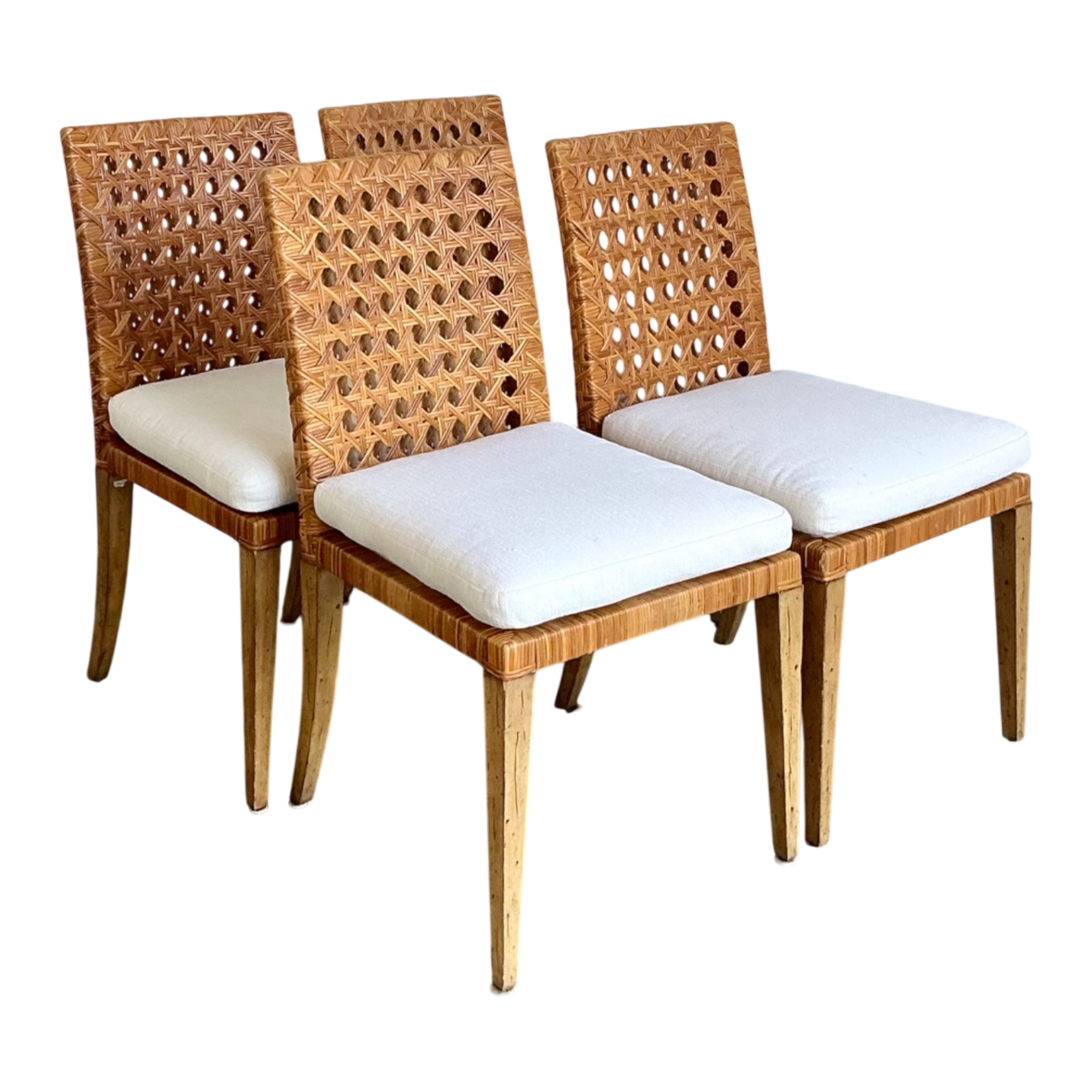 Vintage Woven Cane Dining Chairs - Set Of 4