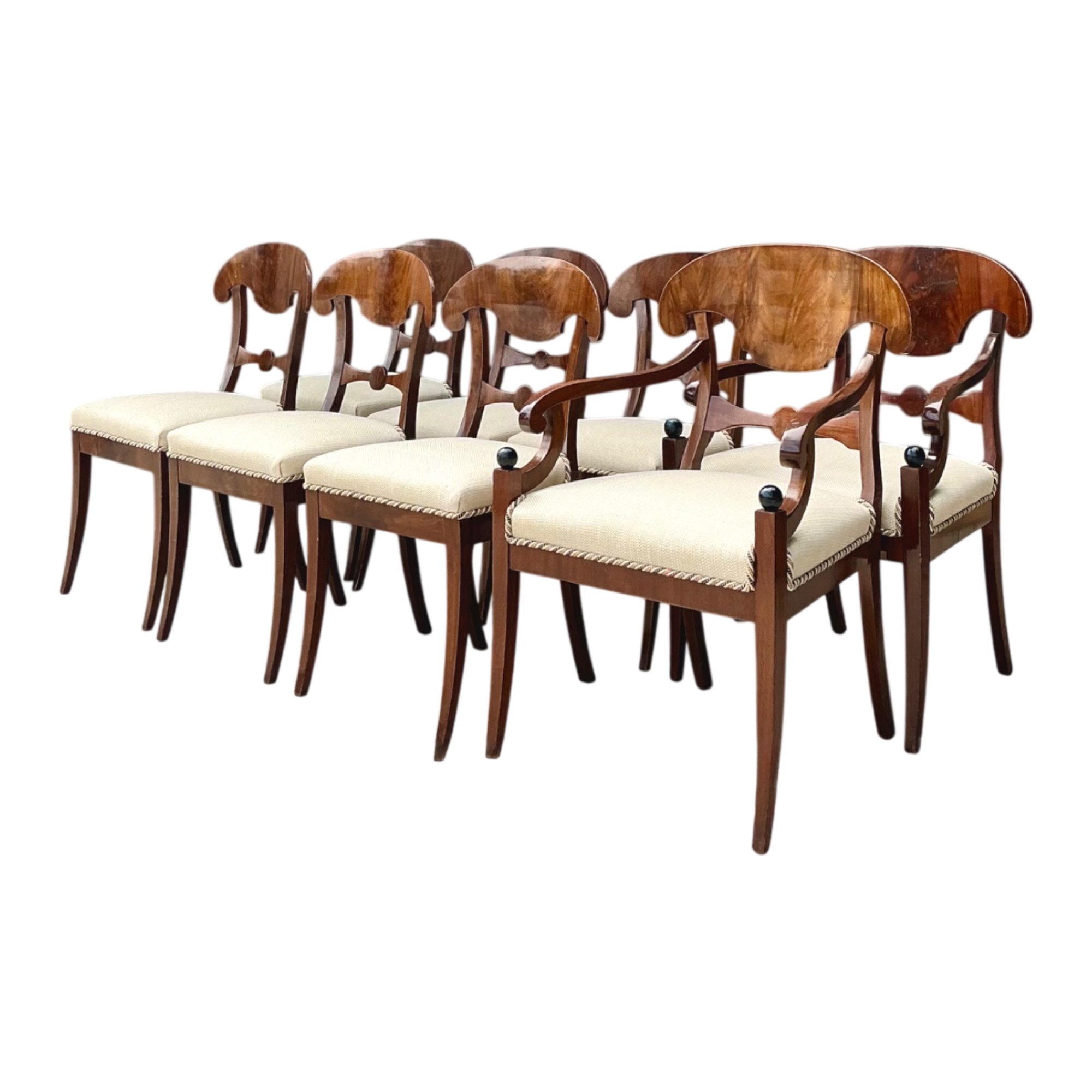 Vintage Biedermeier Flame Dining Chairs - Set Of 8
