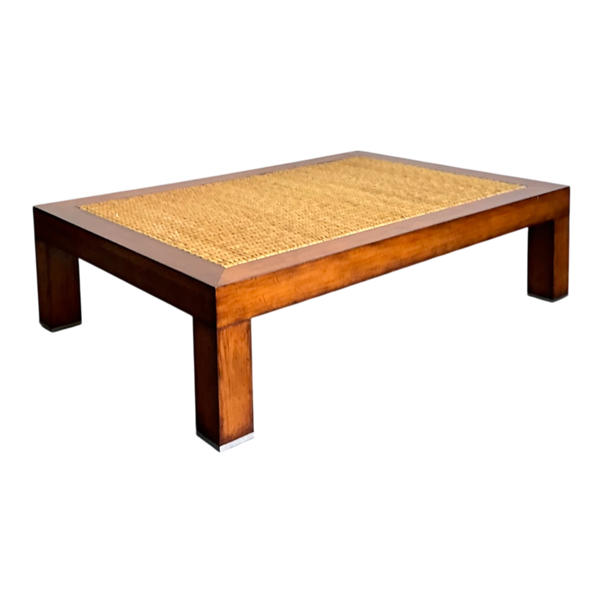 Vintage Woven Rattan “Modern Barn” Coffee Table After Ralph Lauren