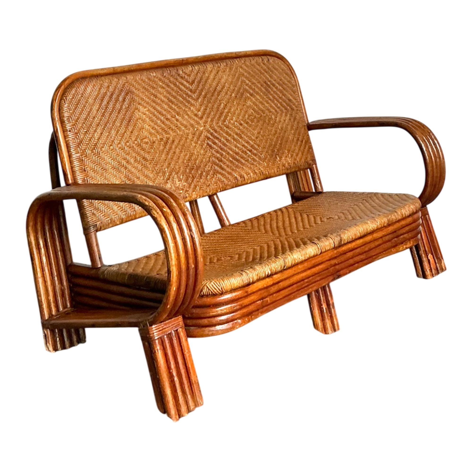 Vintage Woven Rattan Loveseat