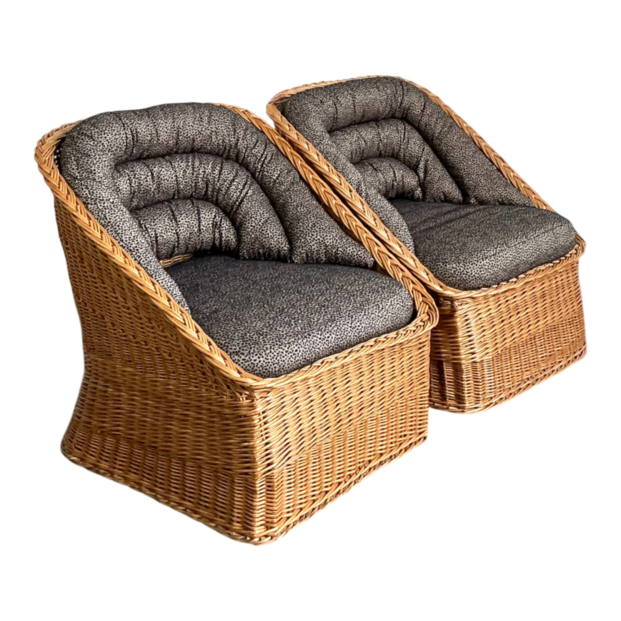 Vintage Woven Rattan Lounge Chairs - A Pair