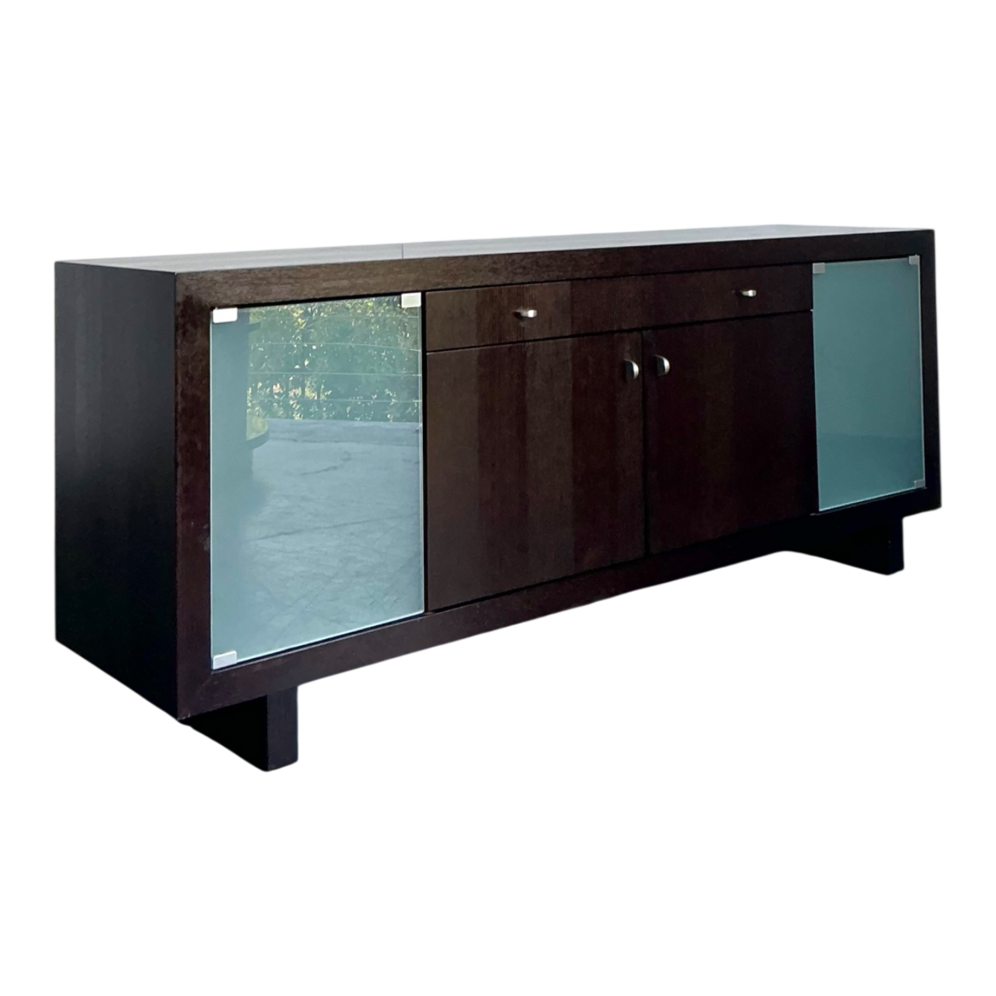Vintage Frosted Glass Door Ebony Sideboard