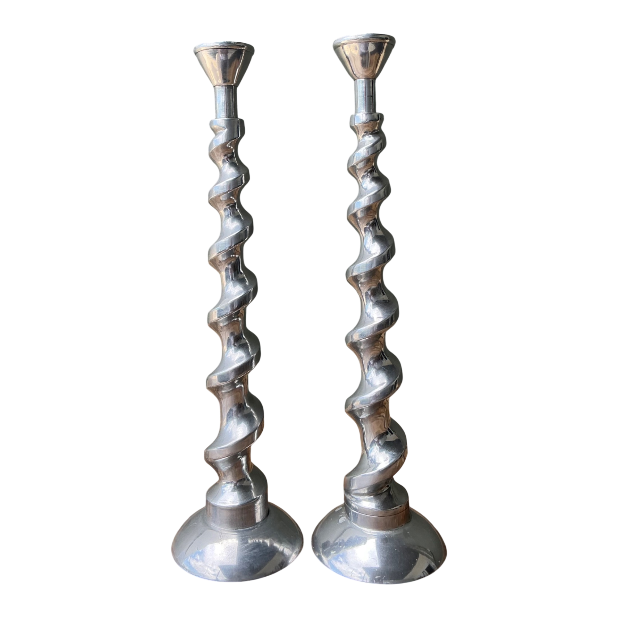 Vintage Spiral Aluminum Candle Holders - A Pair