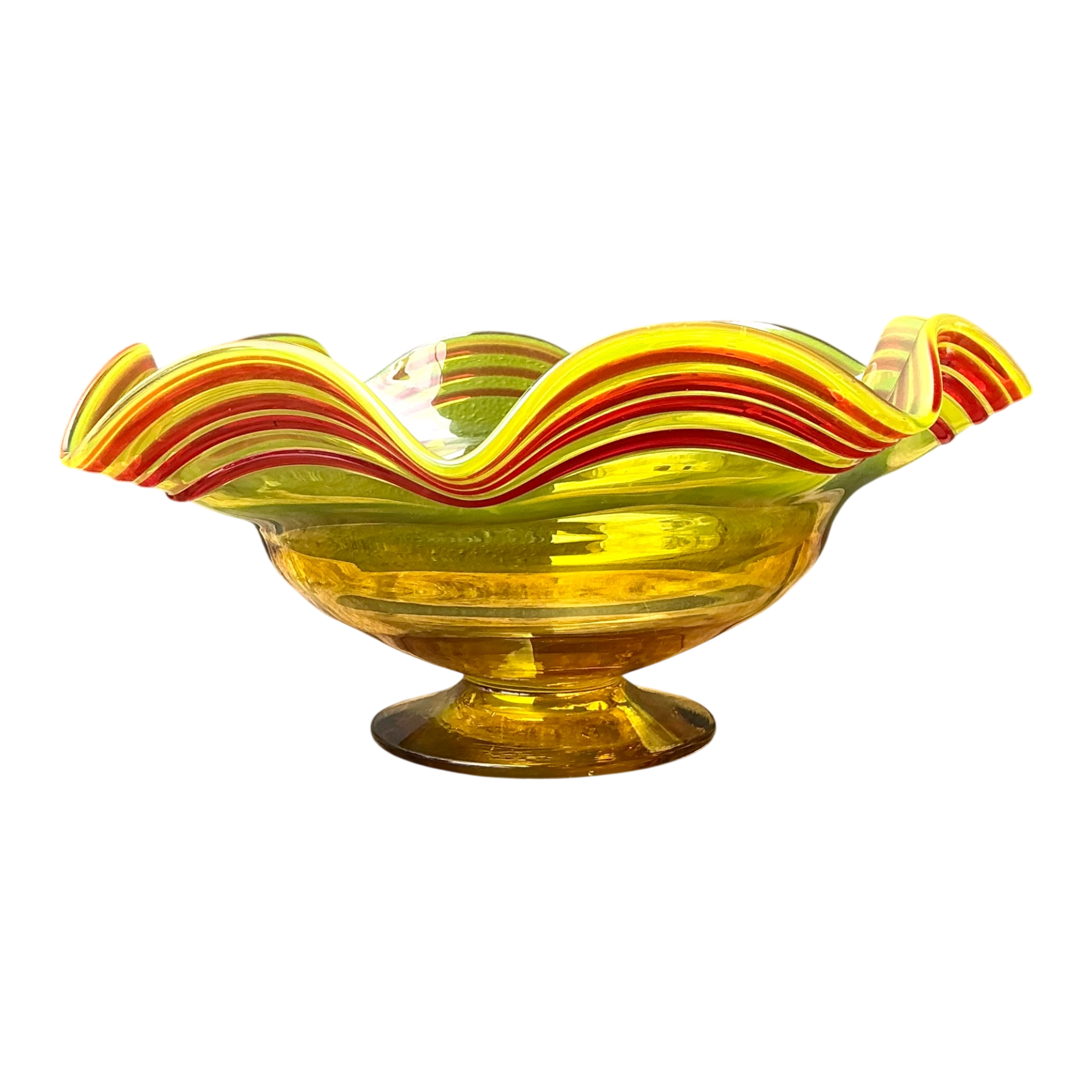 Vintage Striped Murano-Style Glass Centerpiece Bowl