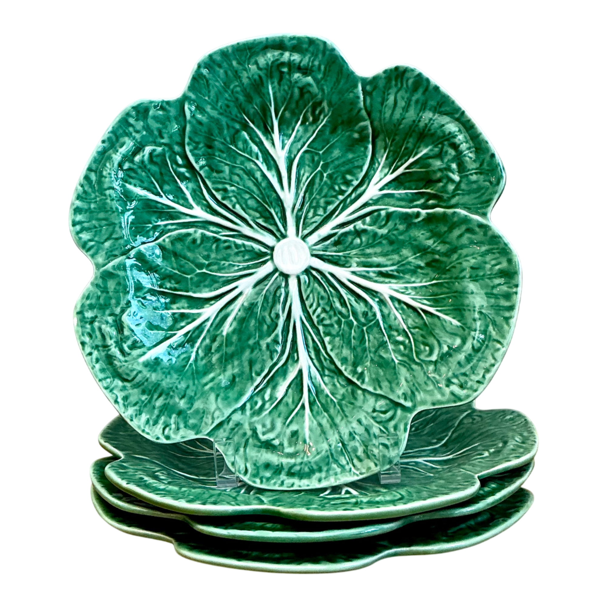 Vintage Bordallo Pinheiro Green Cabbage Leaf Plates - Set of 4
