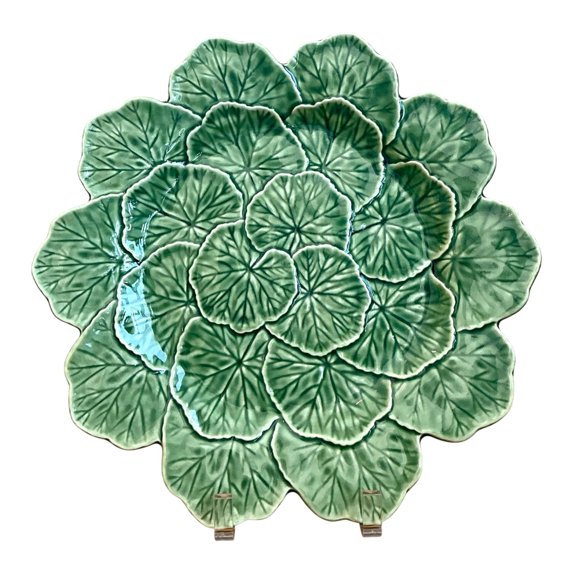 Vintage Bordallo Pinheiro Green Cabbage Leaf Platter -  Set Of 2