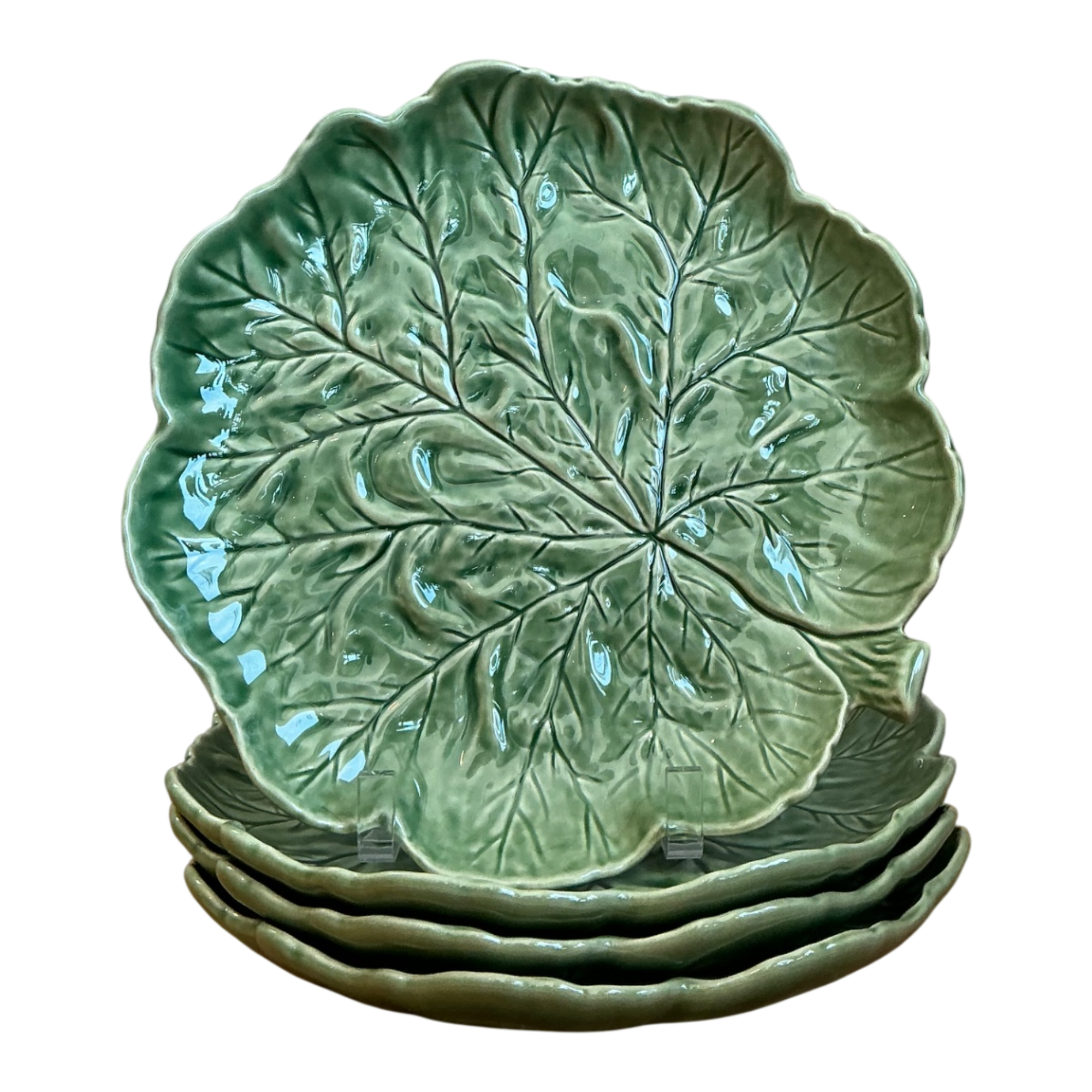 Vintage Bordallo Pinheiro Green Cabbage Leaf Plates - Set Of 4