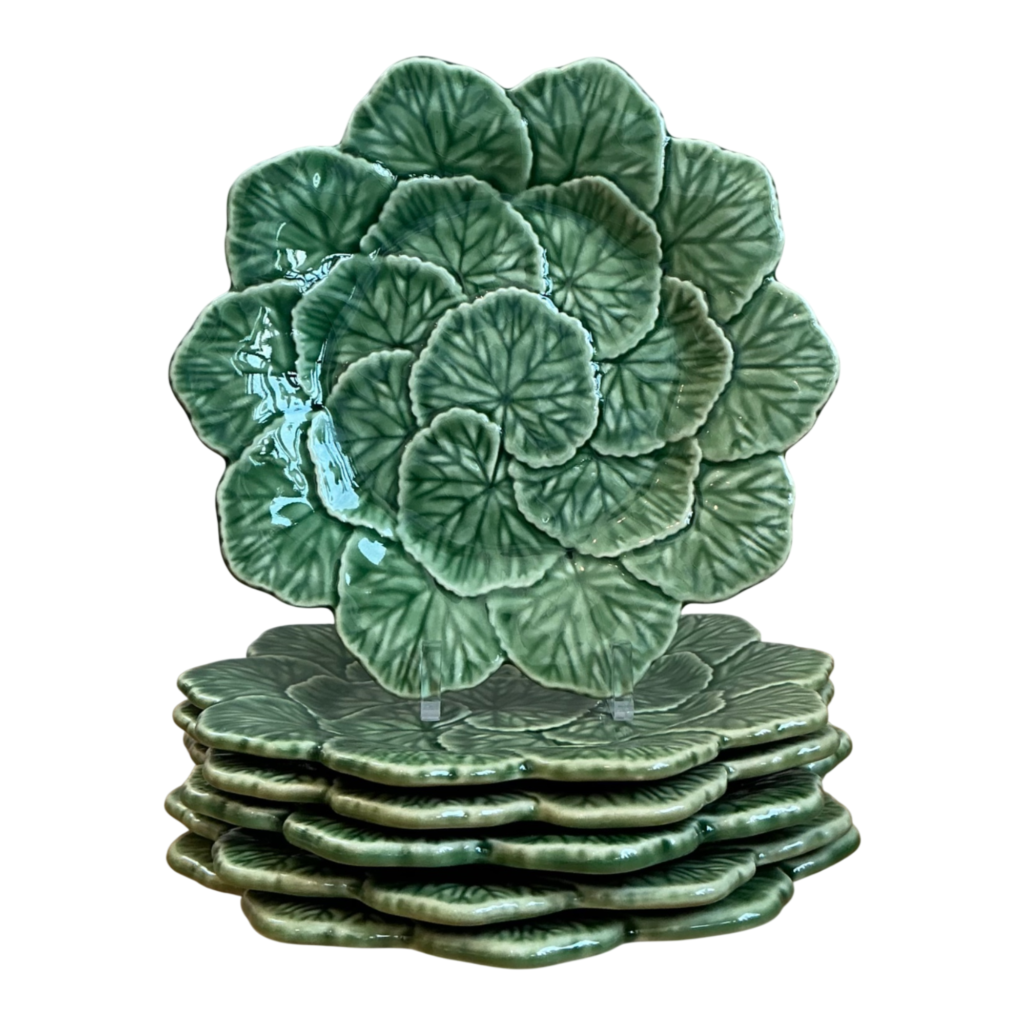 Vintage Bordallo Pinheiro Green Cabbage Leaf Plates - Set of 6