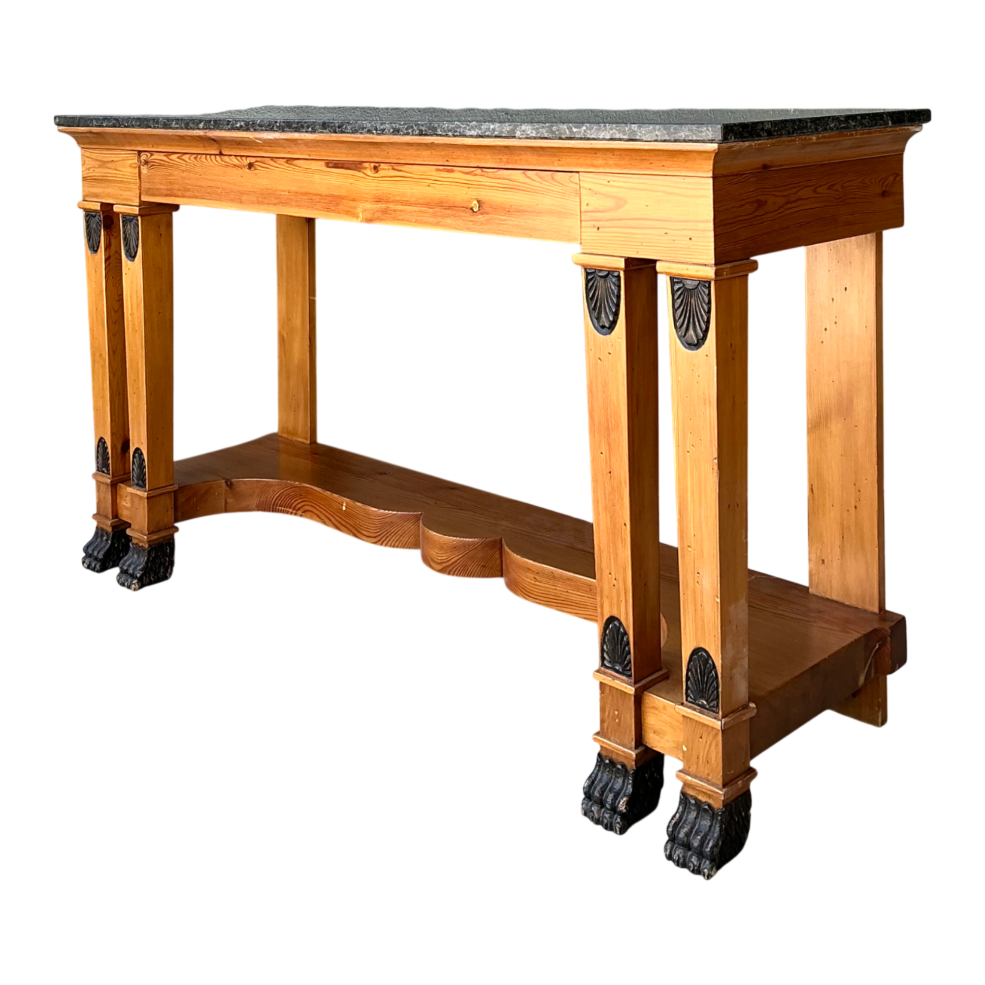 Vintage William Switzer Carved Wood Console with Stone Top