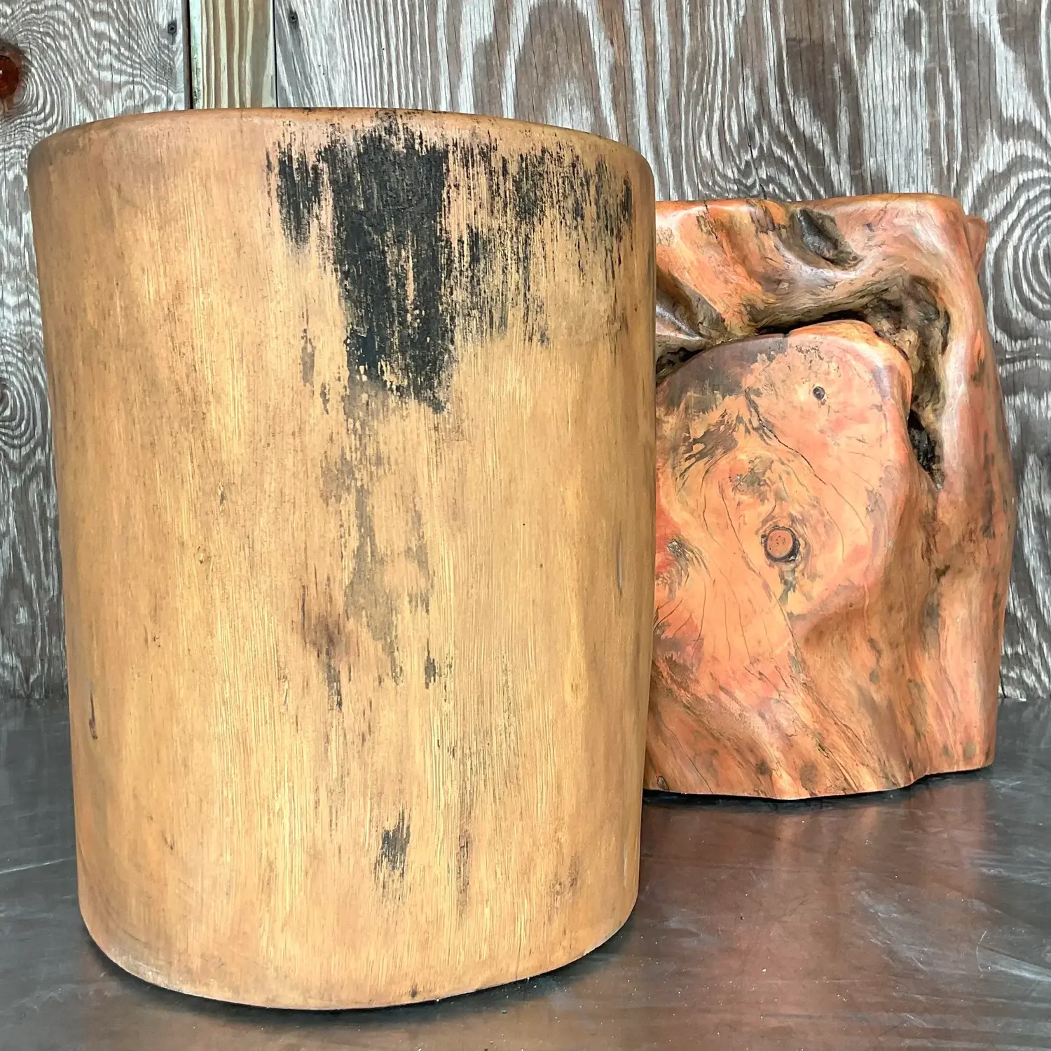 Boho Colored Tree Trunk Drinks Tables - Set of 2 - Side view