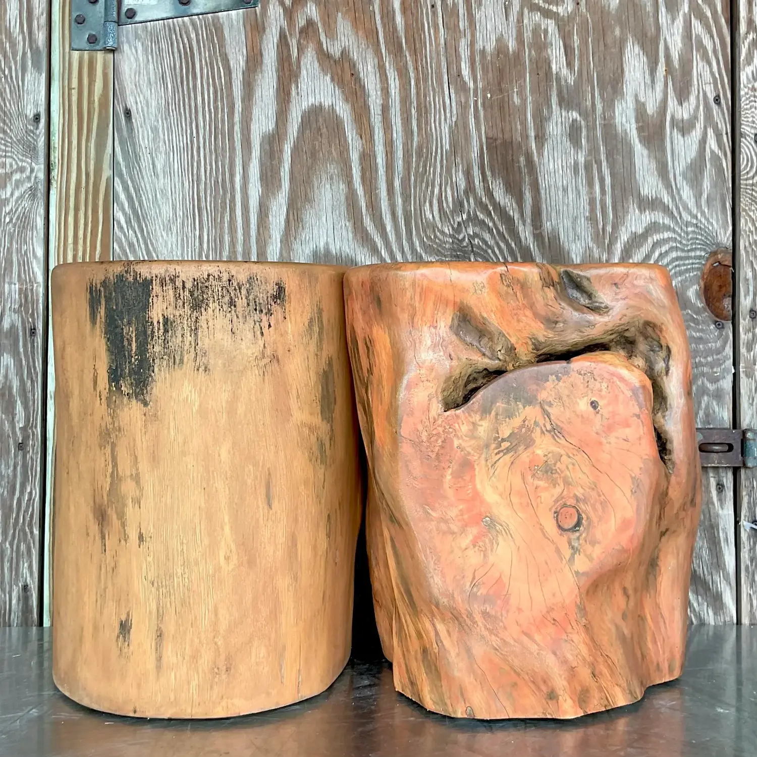 Boho Colored Tree Trunk Drinks Tables - Set of 2 - Top view